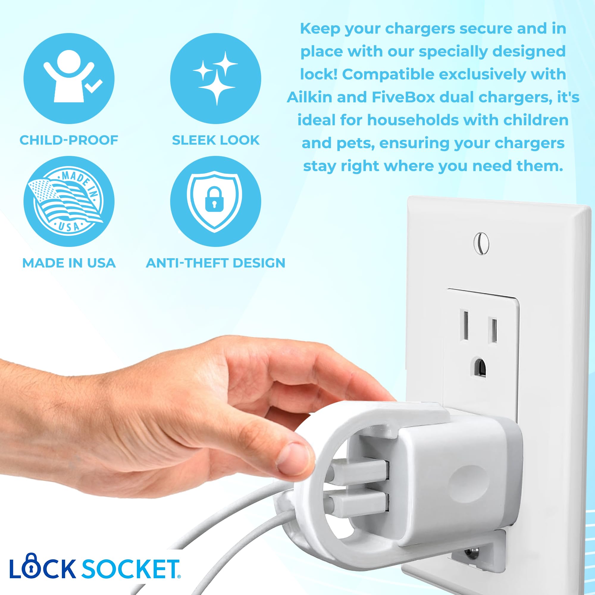 **Ailkin Dual Charger Lock Socket - Anti-Theft & Tug-Proof Charger Lock System with Security Screw | Secure Your EV Charger from Unplugging | Perfect for Home, Garage & Public Charging Stations**