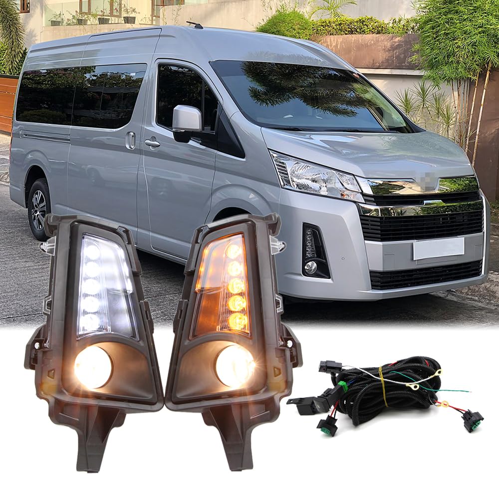 Premium LED Fog Lamp DRL Kit for Toyota Hiace Commuter GL H300 (2019-2022) - Dynamic Sequential Turn Signal, Relay Harness & Switch - Upgrade Your Front Daytime Running Lights for Enhanced Safety & Style