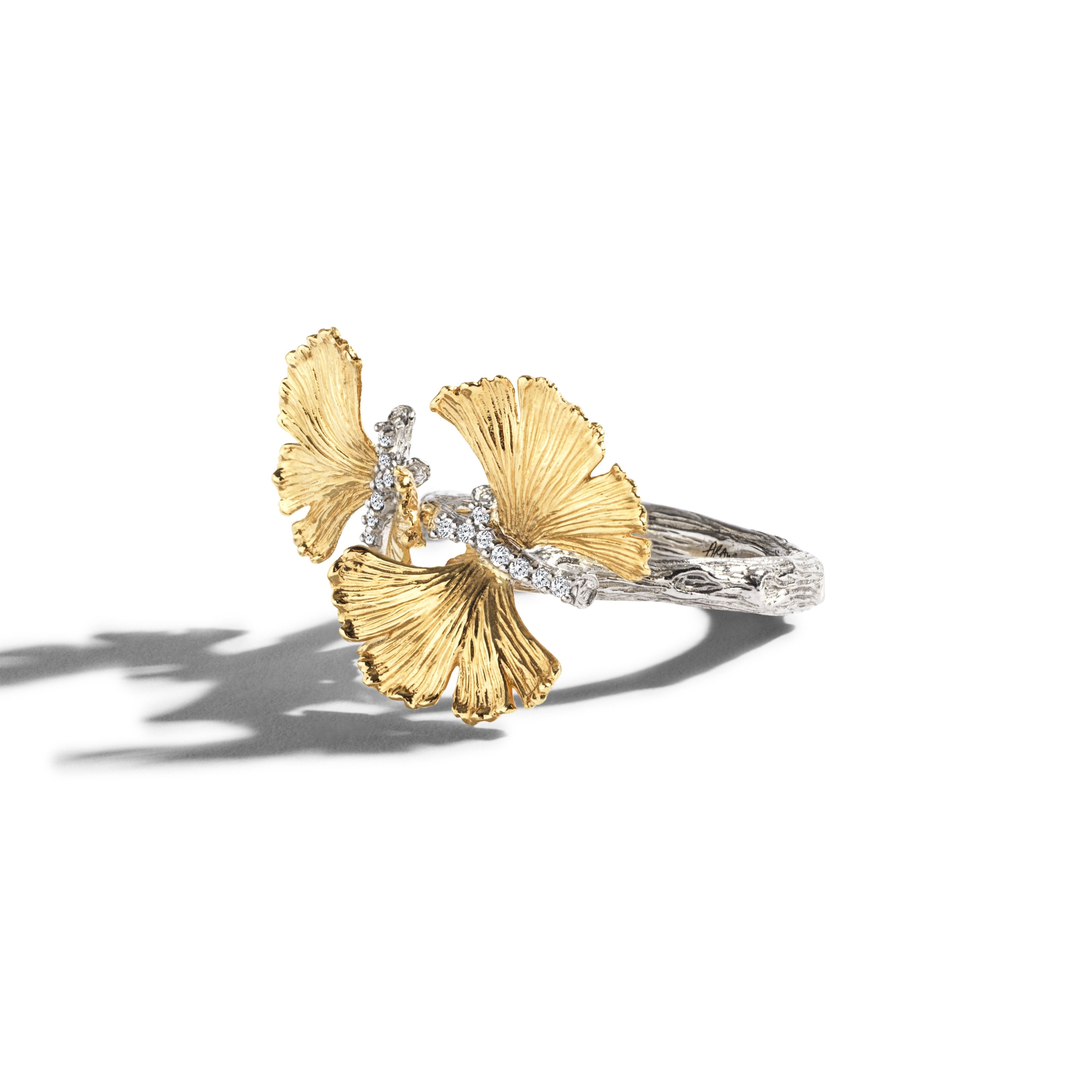 Elegant Butterfly Ginkgo Diamond Ring - 14K Gold Plated Women's Jewelry for Wedding, Anniversary & Special Occasions