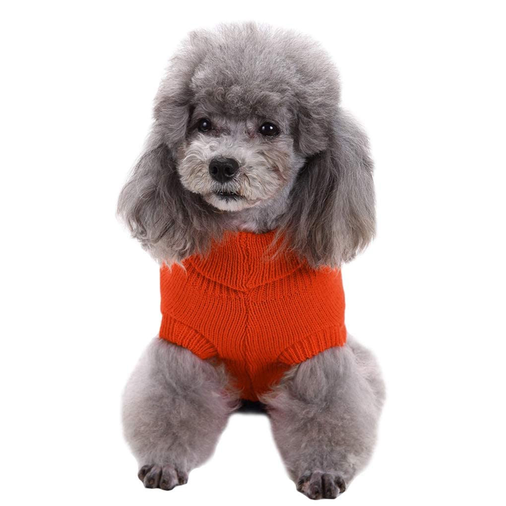Warm Knitted Dog Sweater for Small Pets - Winter Cat & Puppy Clothes (Orange) - Perfect for Cold Weather Outings