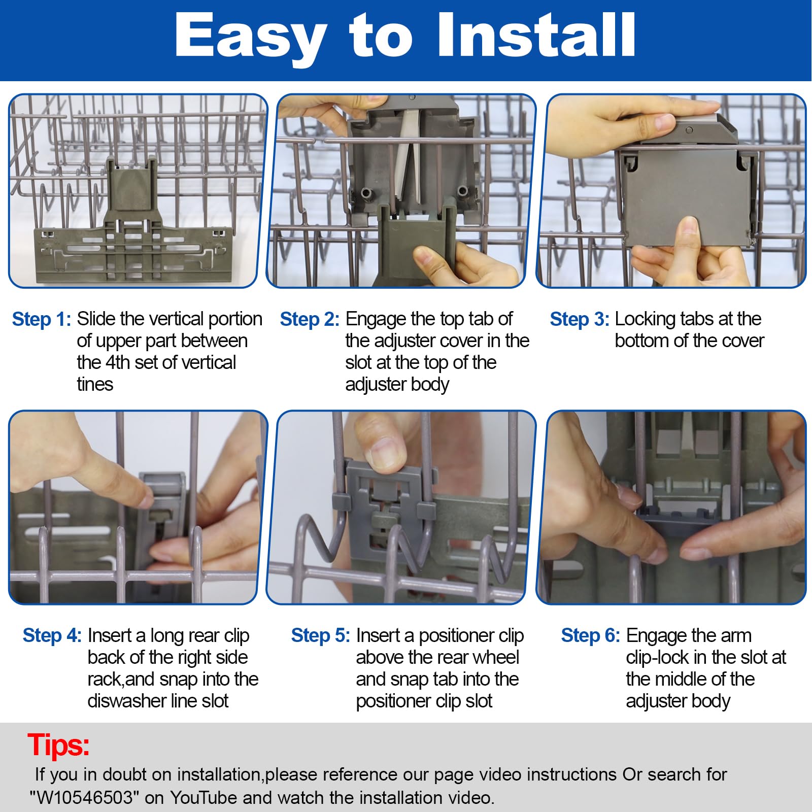 Upgraded W10546503 WPW10546503 Dishwasher Upper Rack Adjuster Replacement - Compatible with KitchenAid, Kenmore & Whirlpool Dishwashers (Replaces W10418314) - Perfect for Easy Dishwasher Top Rack Adjustment & Organization