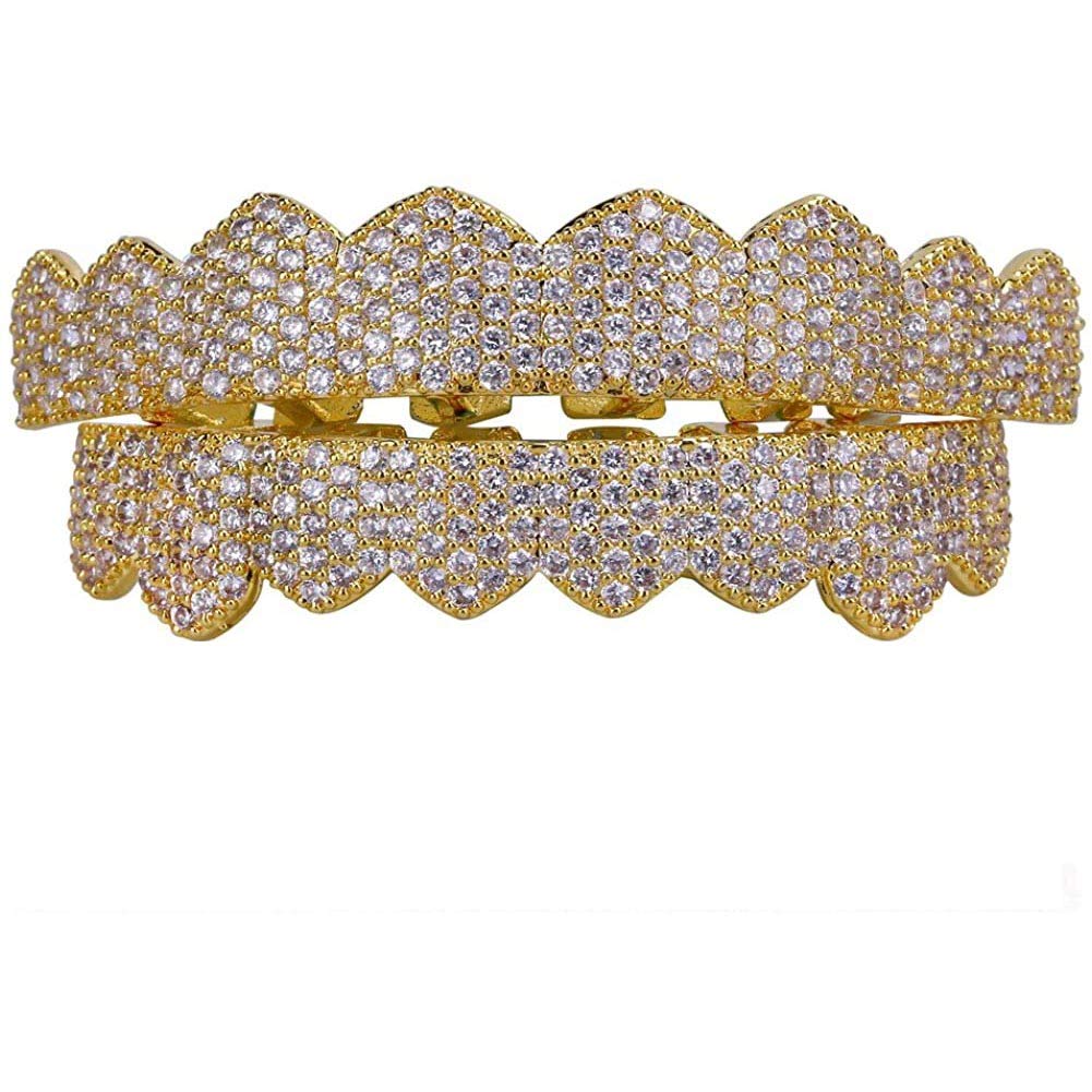 18K Gold Plated Hip Hop Grillz - 8 Top & 8 Bottom Teeth Custom Mouth Jewelry for Rappers & Performers | Perfect for Concerts, Music Videos & Street Style Fashion