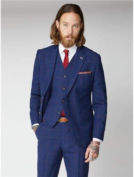 Gibson London Regent Navy & Burgundy Check Wool Jacket for Men - Classic British Style for Business, Office & Formal Events