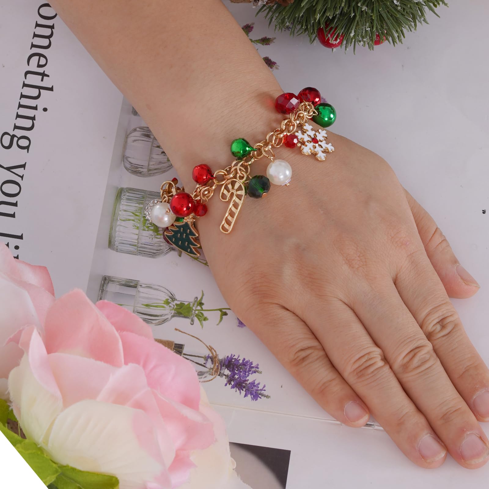 Lystaii Christmas Charm Bracelets for Women - Adjustable Link Bracelet with Festive Bells | Perfect Holiday Gift for Christmas Parties & Festive Occasions