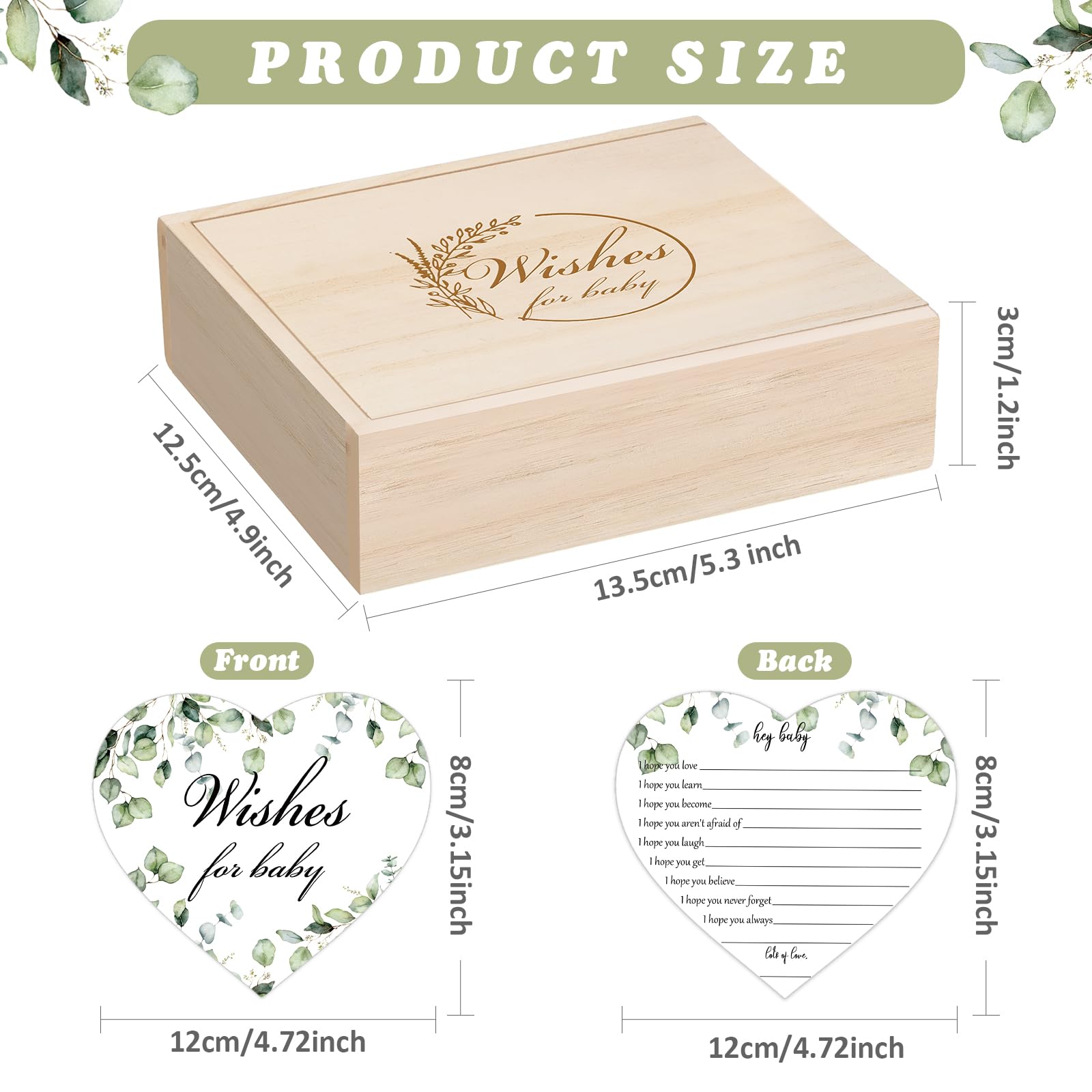 50-Piece Botanical Baby Shower Wish Cards Set with Keepsake Wooden Box - Newborn Prediction Cards for Baby Shower Favors, Gifts & Party Decorations - Perfect for Gender Reveals, Birth Announcements & Nursery Organization