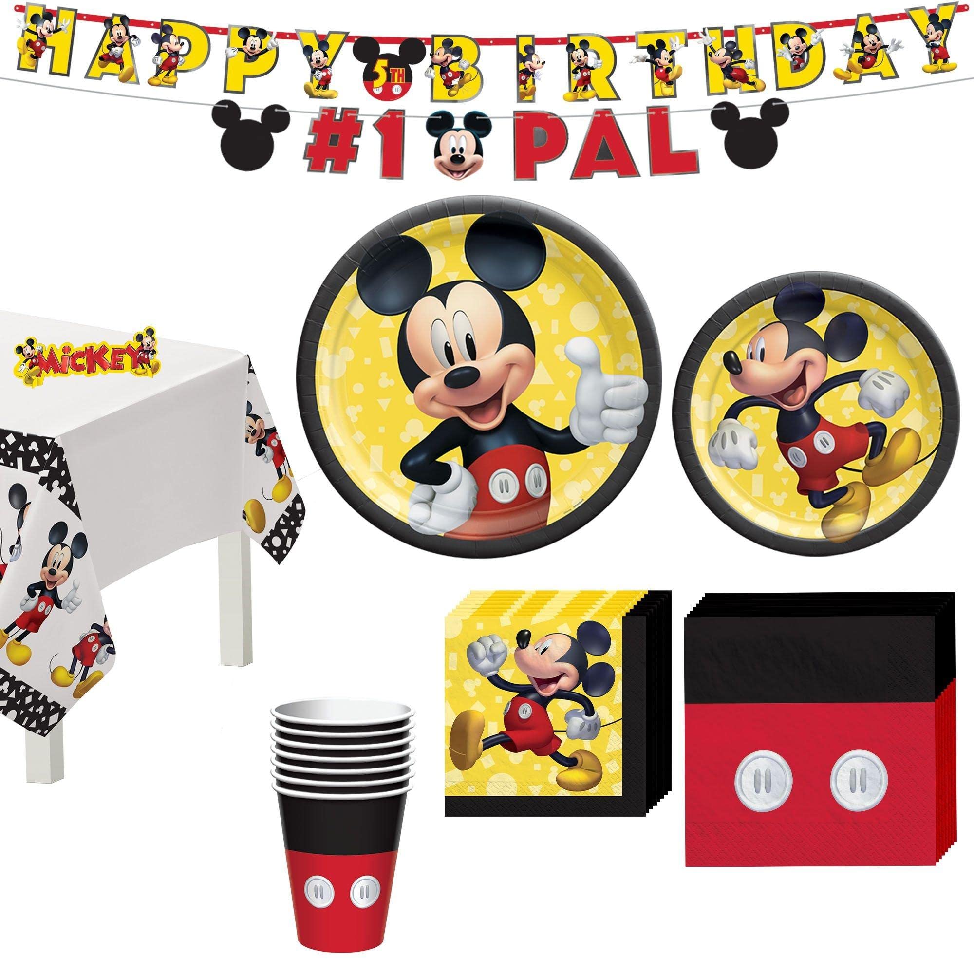 Disney Mickey Mouse Party Tableware Set for 8 Guests - Includes Plates, Napkins, Cups, Utensils & Decorations | Perfect for Birthday Parties, Themed Events & Disney Celebrations
