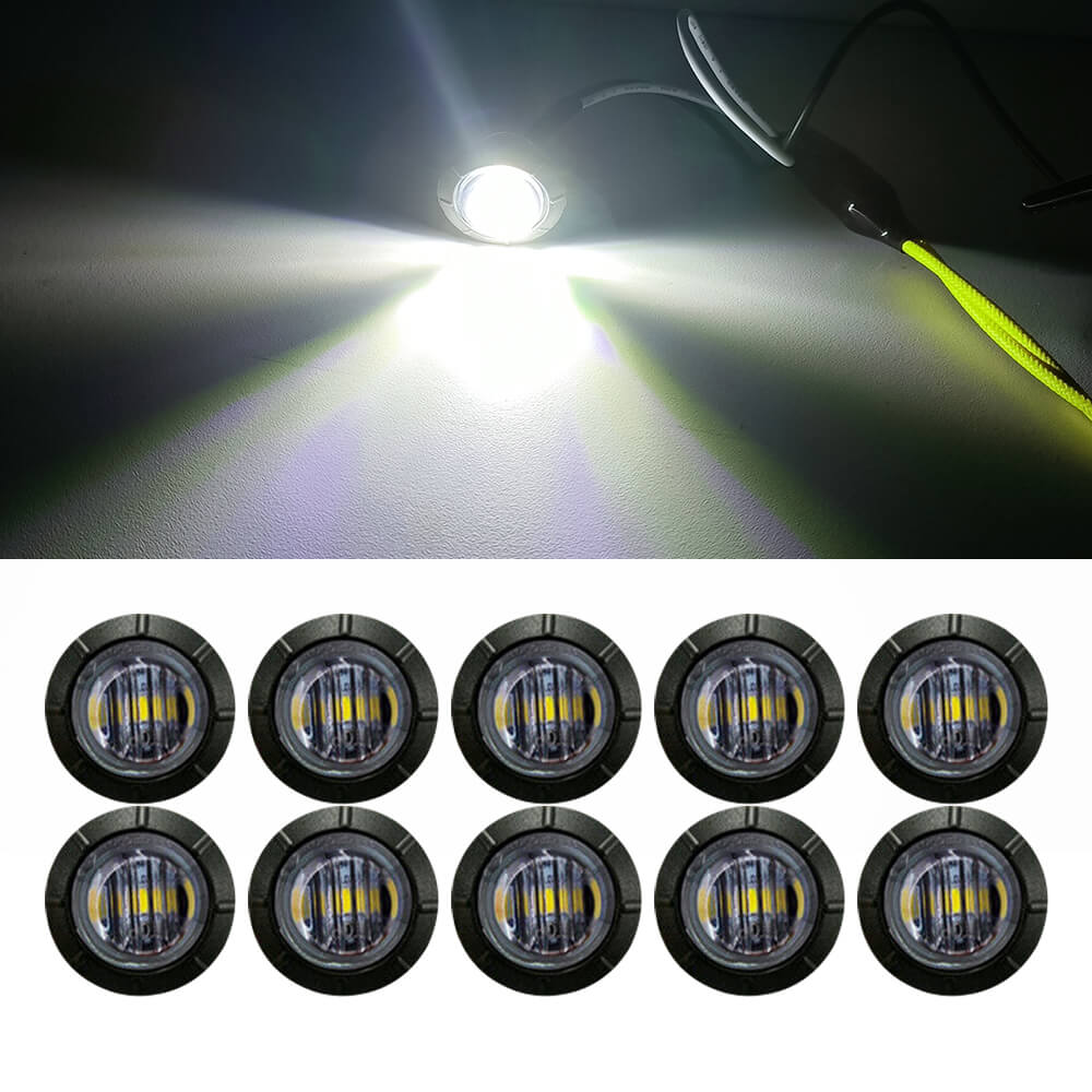 3/4 Inch Smoked LED Side Marker Lights - Round Bullet Mini Size 3LEDs for Truck & Trailer (10pcs/20pcs) - Waterproof & Durable for Night Driving & Vehicle Safety