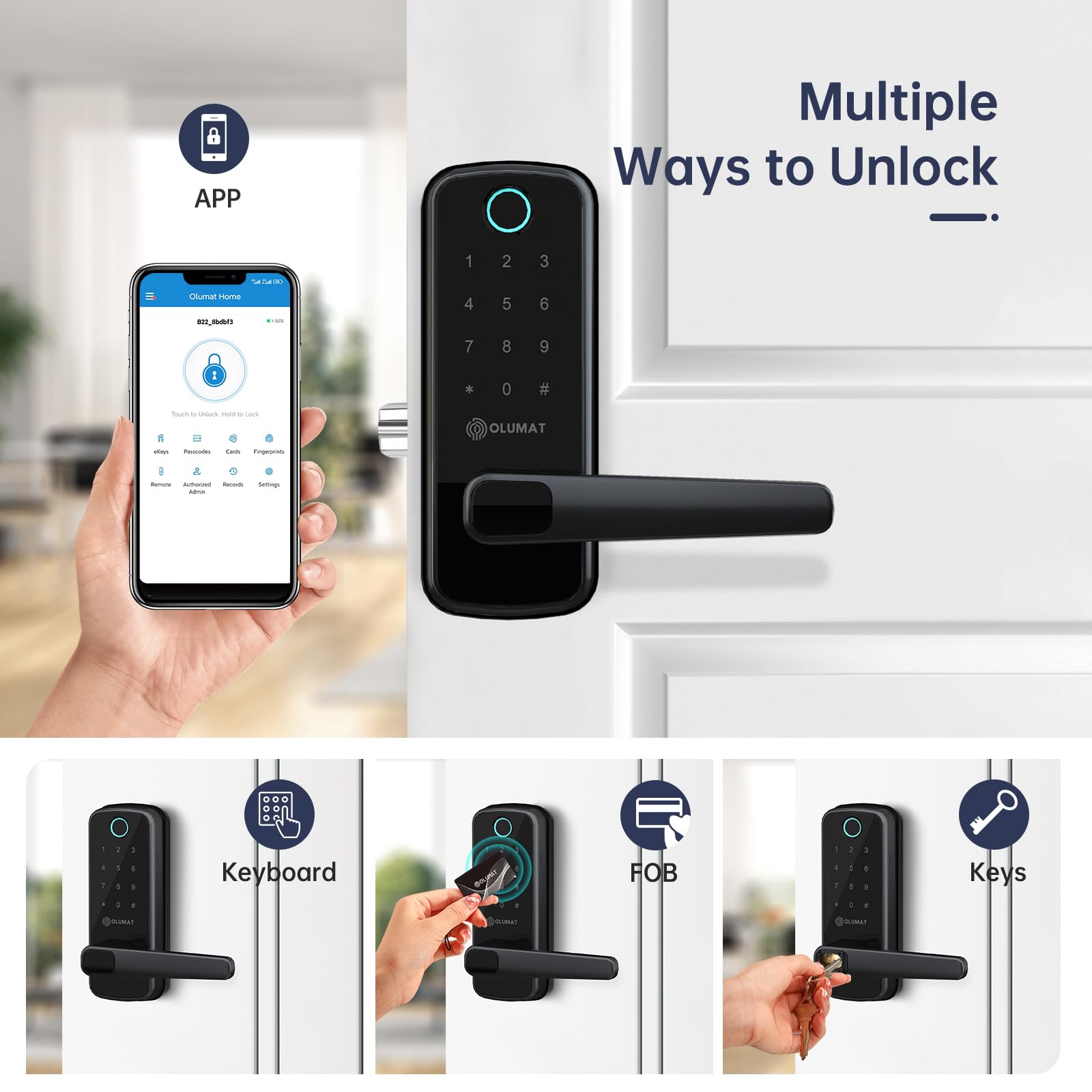 Smart Door Lock with Handle - Keyless Entry Fingerprint & Keypad Door Lock - WiFi & APP Control - Easy Installation - Gateway Included - Secure Front Door for Home & Office Use