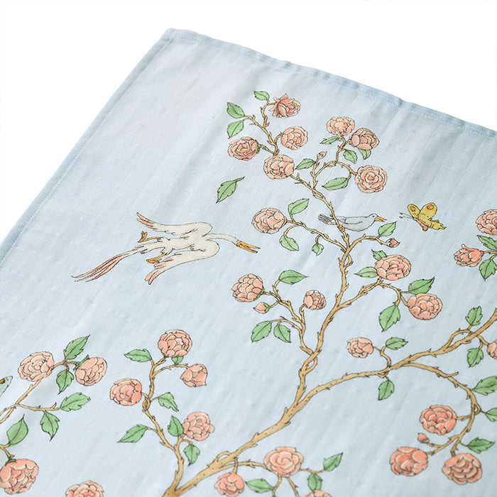 Atelier Choux Carré Organic Cotton Baby Swaddle Blanket - In Bloom Blue Floral Print | Soft & Breathable for Newborns, Infants | Perfect for Nursery, Photo Shoots & Gift Giving