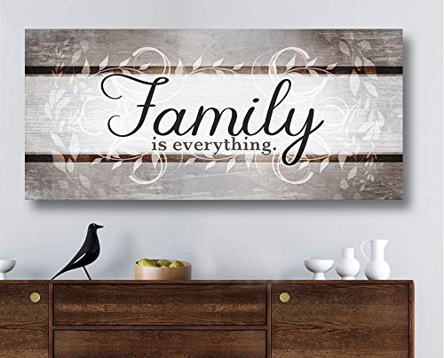 Family Is Everything Framed Wall Art - Large 60x27 Inch Farmhouse Canvas Print, Brown Rustic Home Decor for Living Room & Family Room | Perfect Gift for Housewarming & Family Gatherings