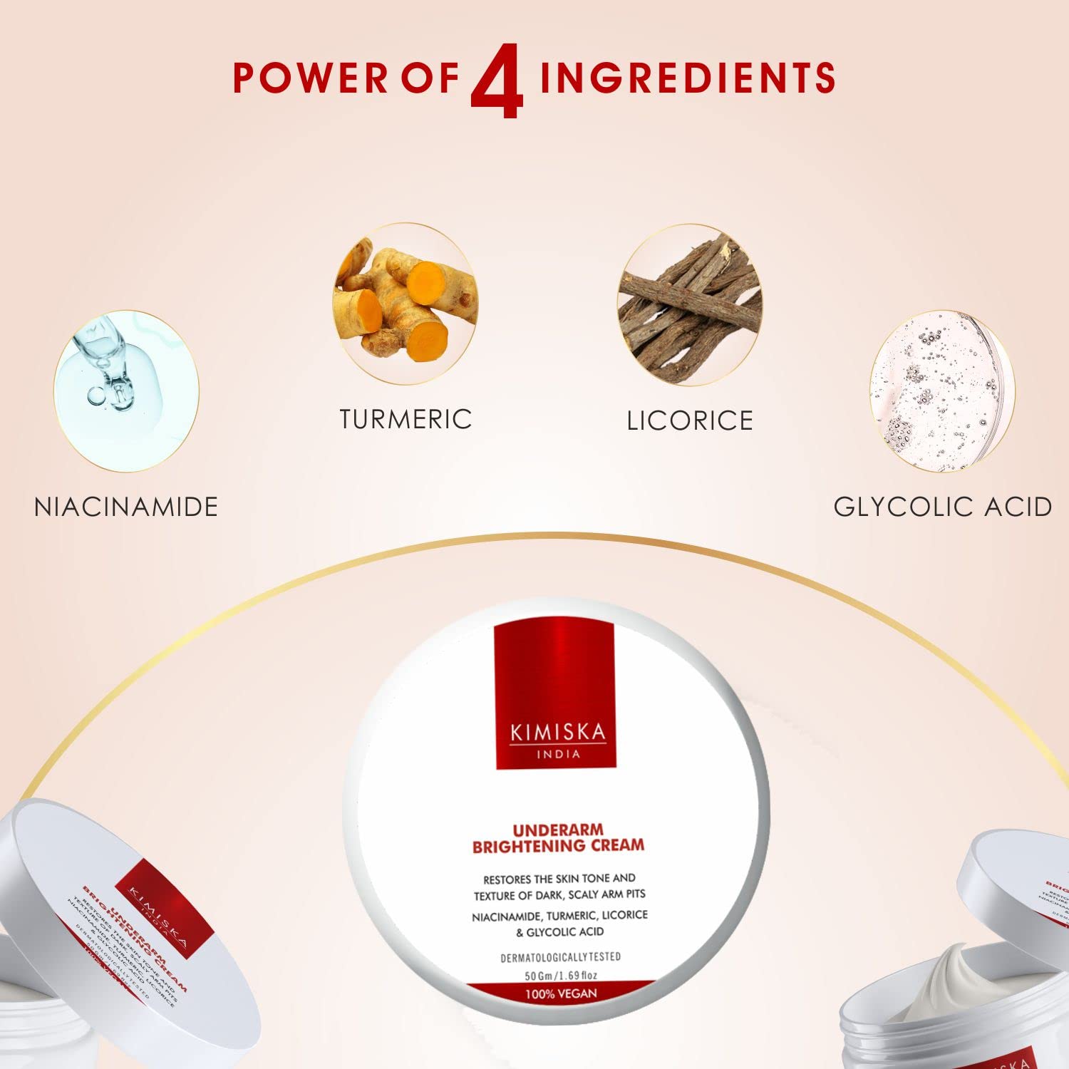 Kimiska Underarm Brightening Cream for Women - 50g | Kojic Acid, Vitamin C, Turmeric & Mulberry Extracts | Dark Spot Corrector for Underarms & Bikini Area | Daily Use for Smooth, Even-Toned Skin