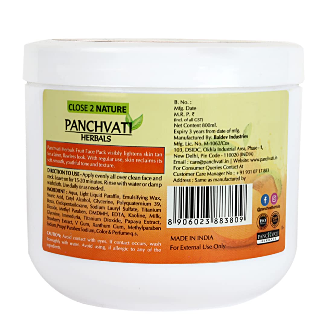 Panchvati Herbals Regular Fruit Face Pack for Glowing Skin - 800ml | Natural Skin Brightening & Radiance Restoration | Perfect for Daily Skincare Routine & Spa Treatments