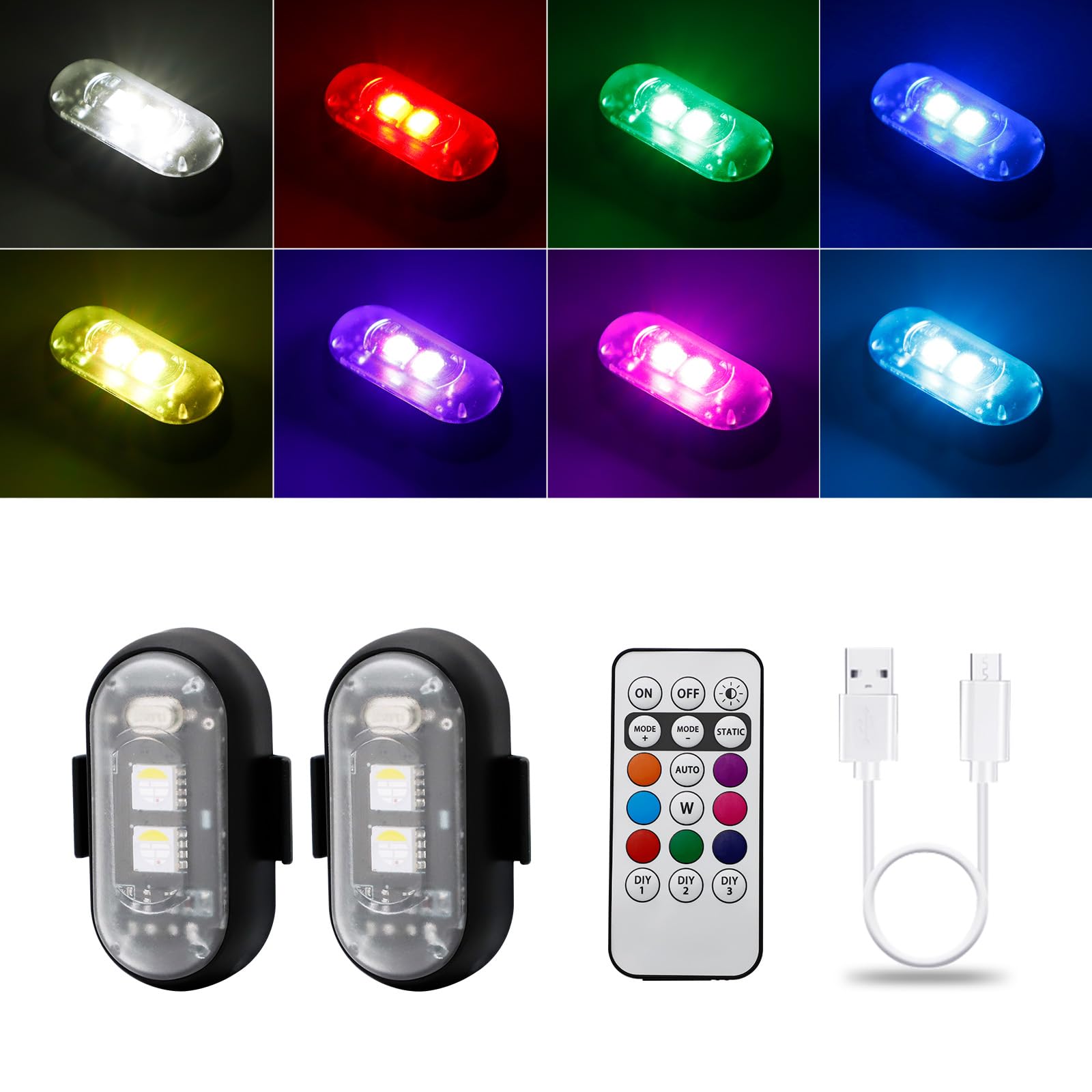 LECART High Brightness Wireless LED Strobe Lights - 8 Color Remote Control Rechargeable Anti-Collision Lights for Drones, Motorcycles, Cars & Bikes (2 Pack) - Perfect for Night Riding, Aerial Photography & Safety Signaling