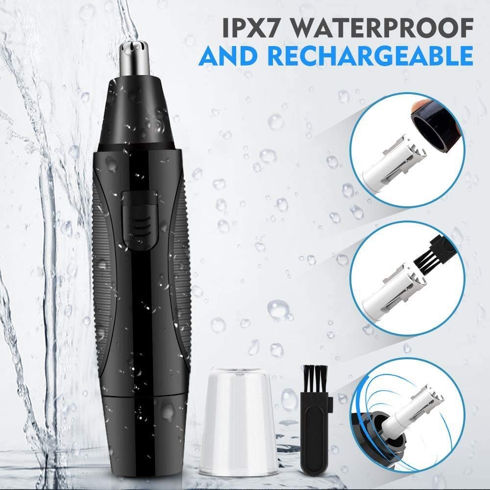 KouRy Painless Nose & Ear Hair Trimmer for Men & Women - Rechargeable Battery-Operated Facial Grooming Kit with Easy Clean Design (Black) - Perfect for Travel, Home Use & Personal Grooming