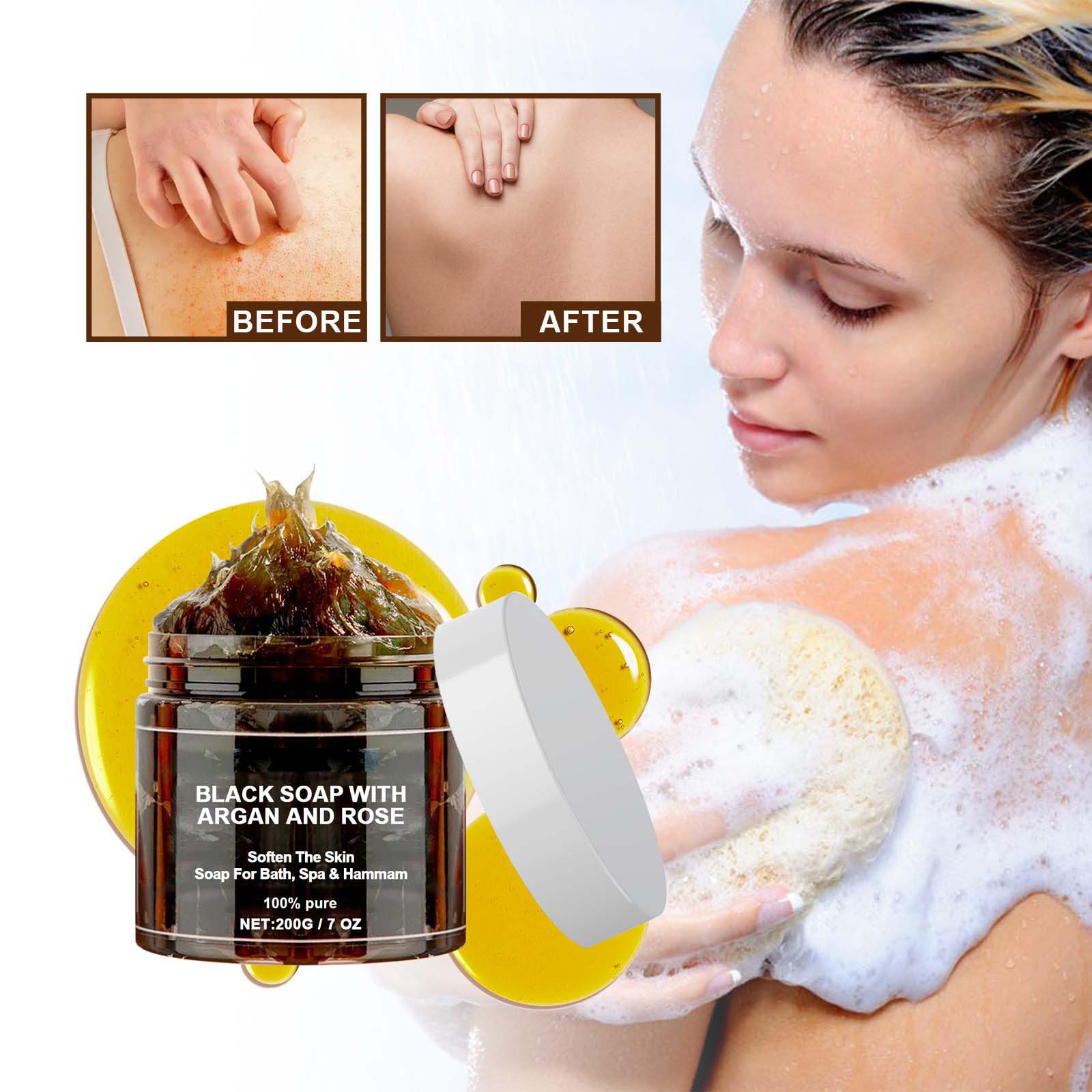 Zawina Morocco Black Soap with Argan Oil & Rose - 1 Piece | Natural Exfoliating & Moisturizing Body Wash for Sensitive Skin | Perfect for Spa Day, Dry Skin Care & Gift Sets