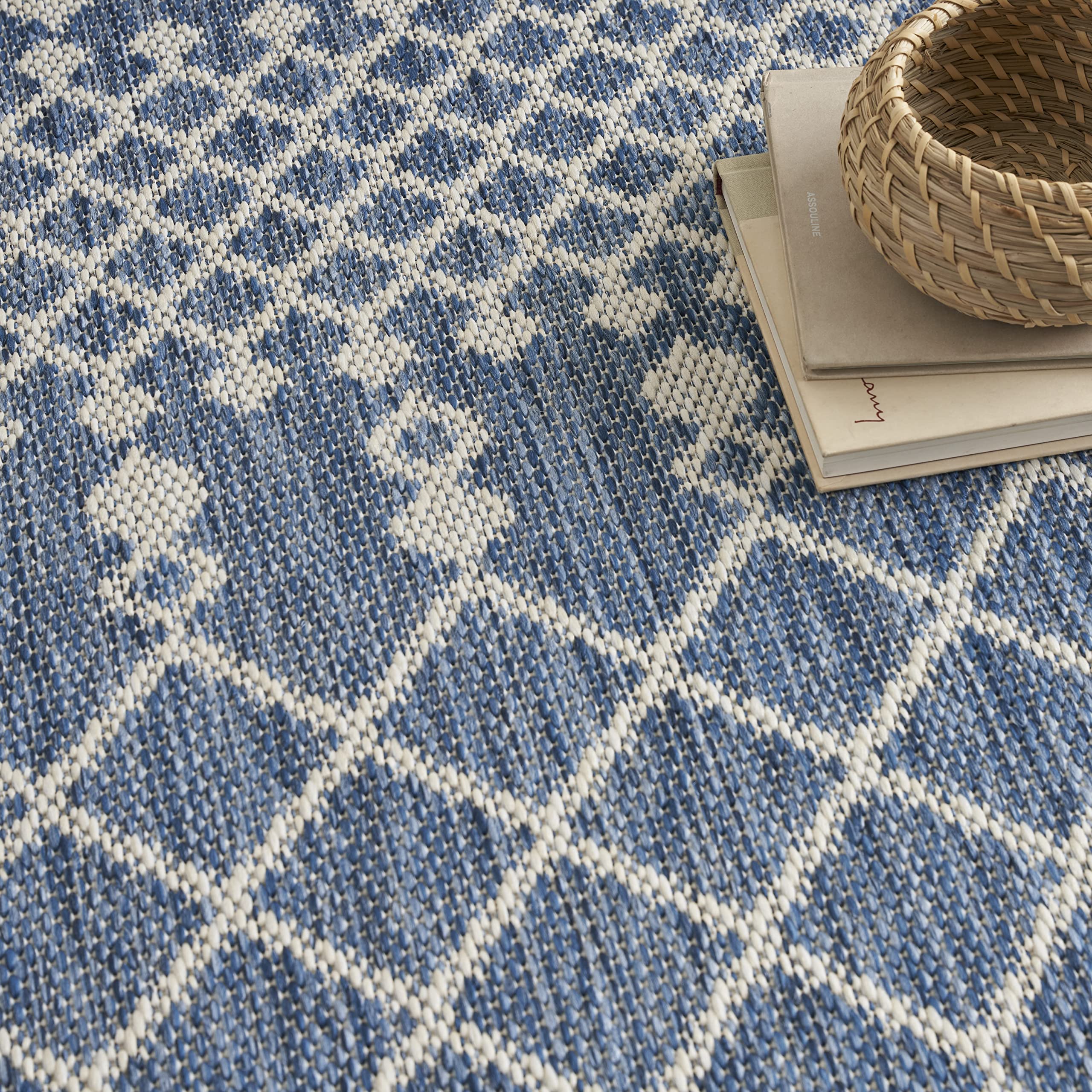 Nourison Positano 8' x 10' Navy Blue Indoor Outdoor Area Rug - Easy Clean, Non-Shedding, Stain Resistant - Perfect for Bedroom, Living Room, Dining Room, Backyard, Deck & Patio Decor
