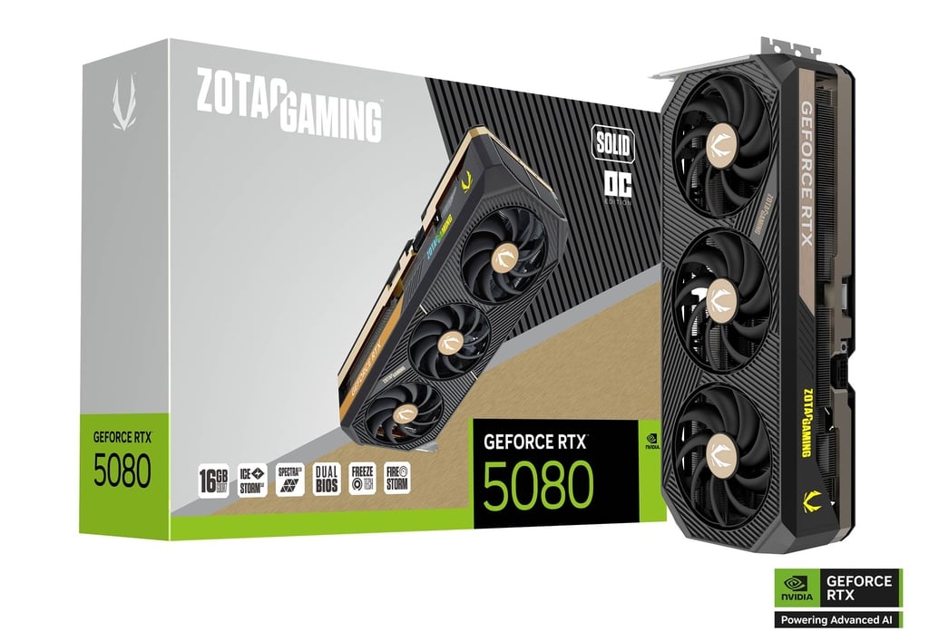 Zotac GeForce RTX 5080 16GB GDDR6 Graphics Card with Solid OC Boost - High Performance Gaming GPU for 4K Gaming, VR & Content Creation