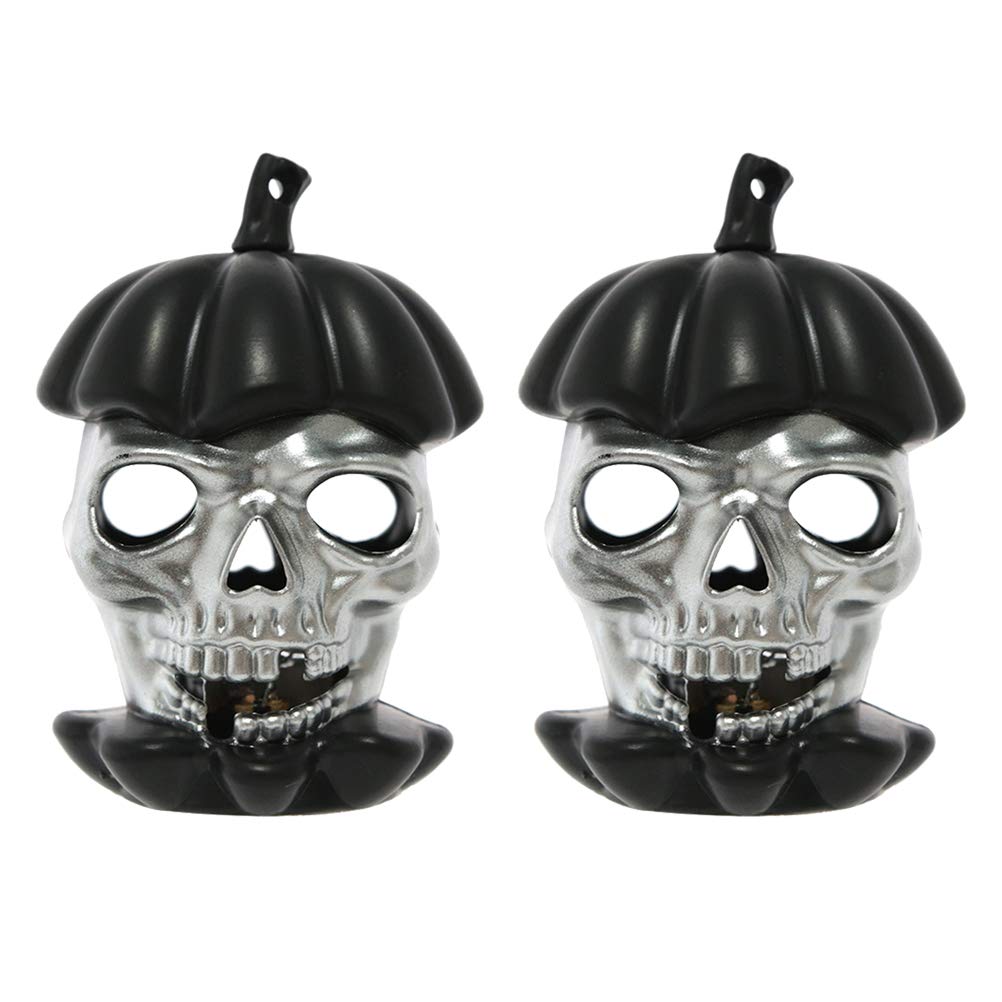 PRETYZOOM 2 Pack Halloween Skull Pumpkin LED Night Light - Black Hollow Design for Spooky Home Decor, Party Supplies & Holiday Gift - Perfect for Bedroom, Porch & Halloween Party Decoration