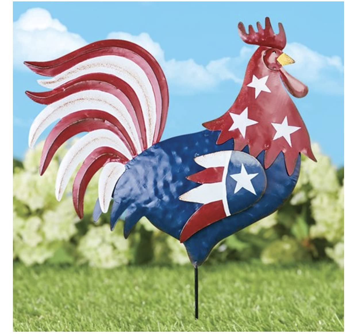 Patriotic Rooster Lawn Stake - Right Facing Outdoor Garden Decor for American Flag Display | Perfect for Yard, Porch & 4th of July Decorations