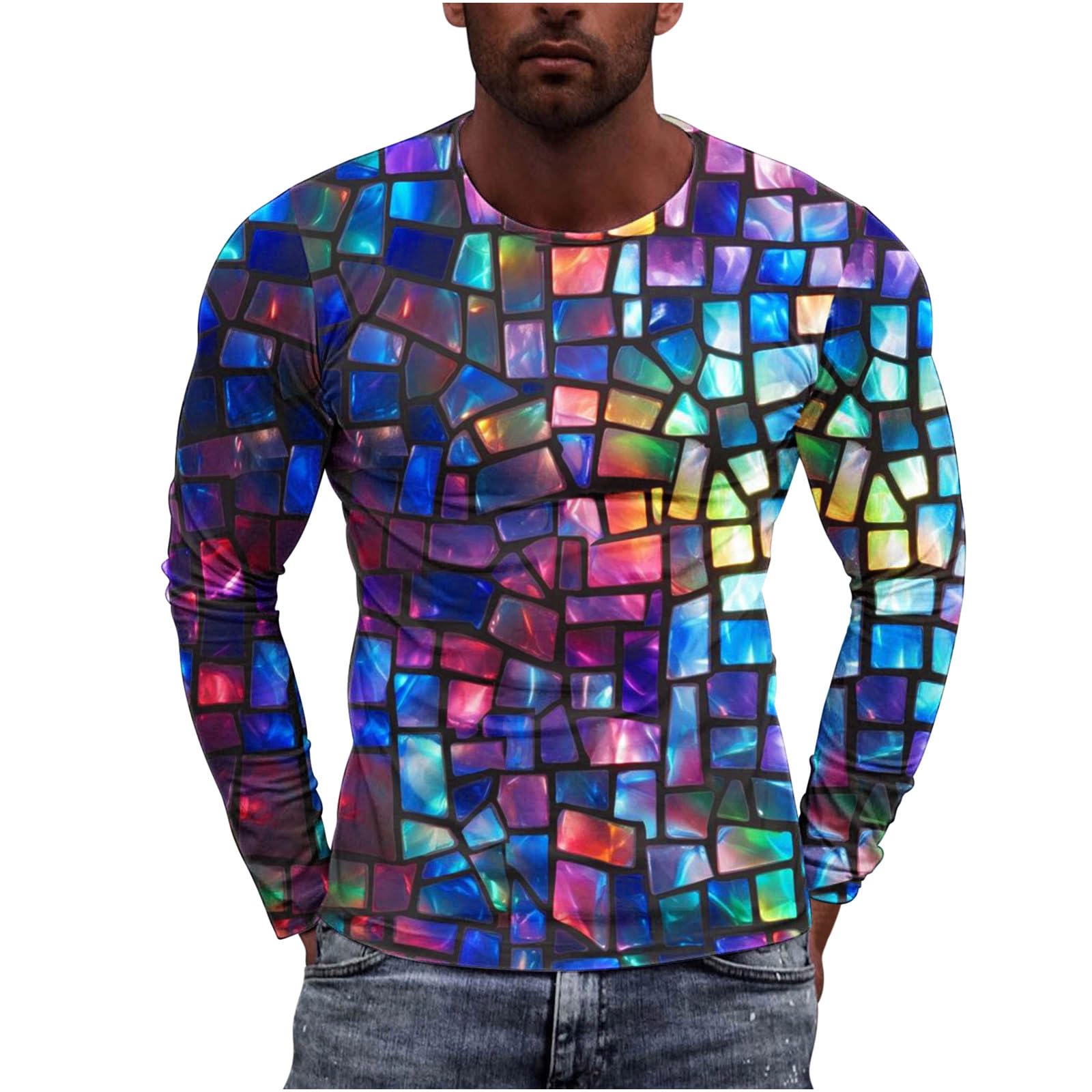 3D Printed Geometric Men's Long Sleeve T-Shirt - Fashion Graphic Tee for Streetwear & Fall Outfits | Casual Wear, Layering & Everyday Style