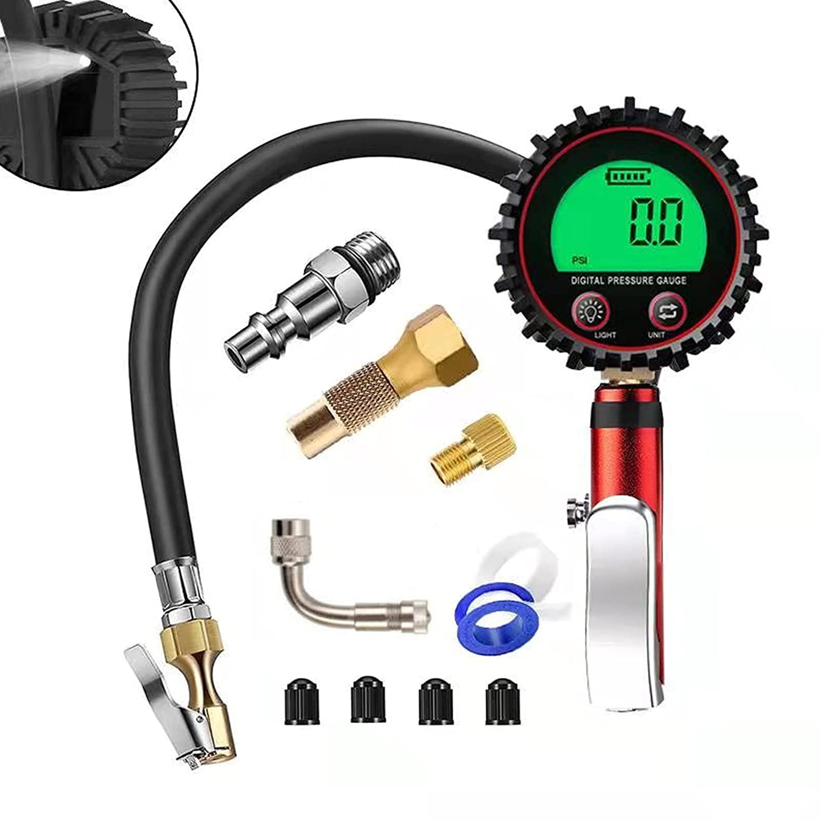 255 PSI Digital Tire Inflator with Pressure Gauge - Portable Air Compressor Accessories Kit with 0.1 Display & Quick Connect Coupler (B Pack) - Perfect for Cars, Bikes, SUVs and Home Garage Use