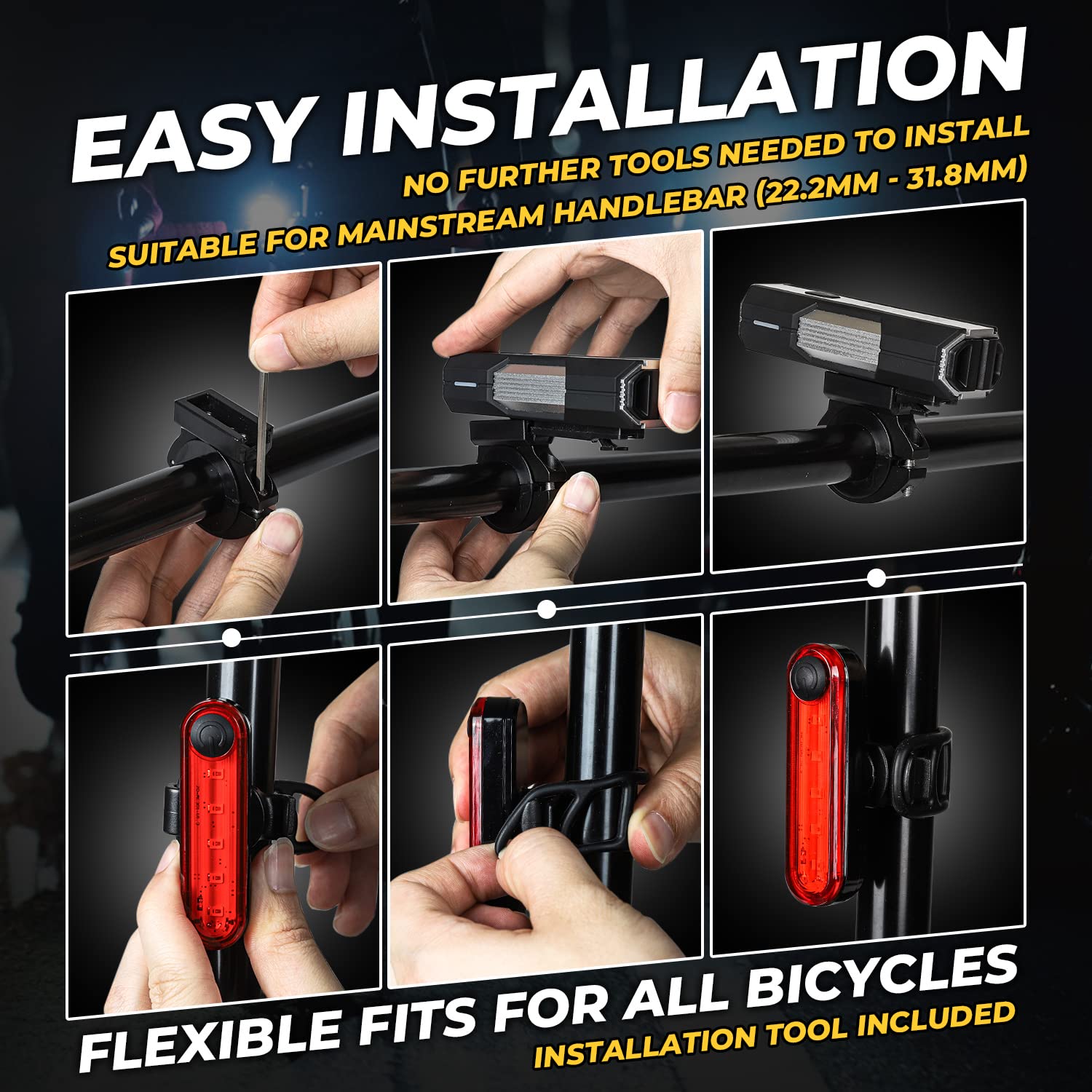 VICTGOAL USB Rechargeable Bike Light Set - 1200 Lumen LED Headlight & Taillight, 6 Lighting Modes, Waterproof Bicycle Lights for Night Cycling, Mountain Biking, Commuting & Road Safety