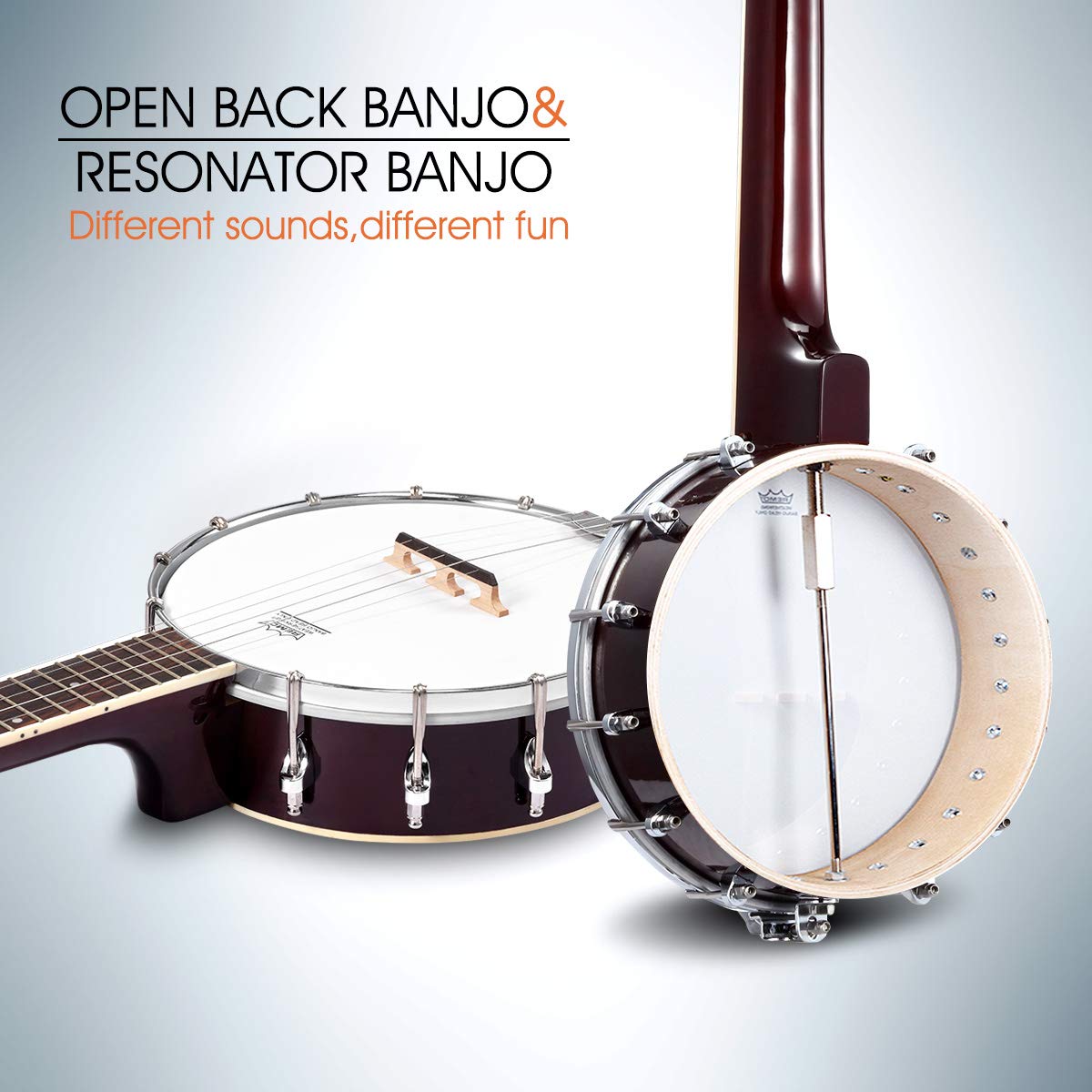 26 Inch Tenor Size Mini Banjo for Beginners & Professionals - 5 Strings with Bag, Strap, Strings, Tuner, Picks, 20 Frets & 12 Brackets - Perfect for Bluegrass, Folk Music & Travel Performances