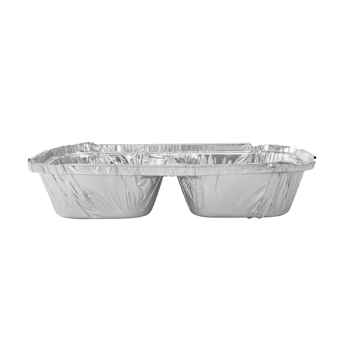 Restaurantware Foil Lux 23oz Aluminum Food Storage Containers - 100-Pack 3-Compartment Rectangle Pans for Baking, Meal Prep & Leftovers (Lids Sold Separately) | Durable & Reusable for Catering, Restaurants & Home Cooking