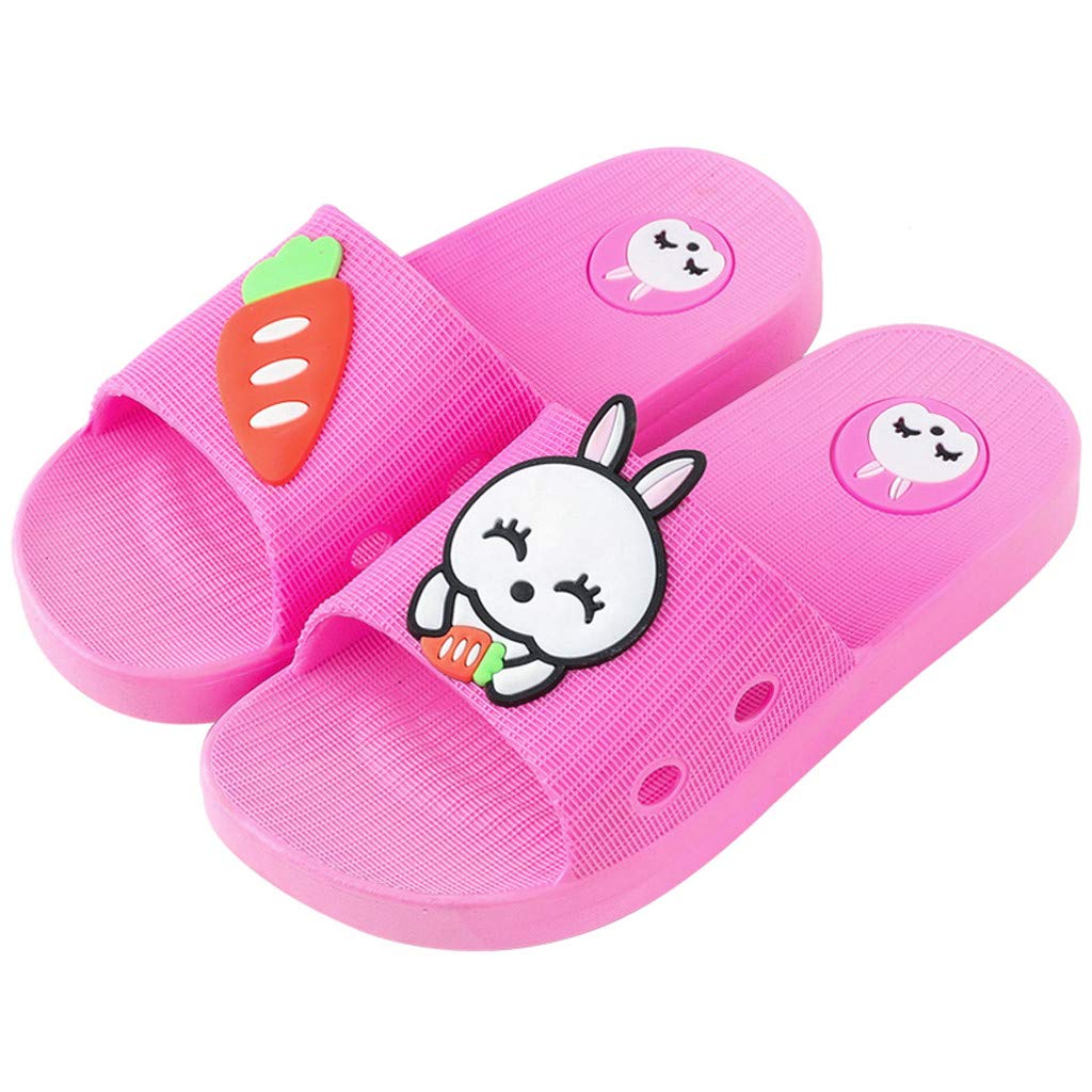 **Unisex Kids Sandals - Cartoon Rabbit Slippers for Boys & Girls (Hot Pink, Size 9-10 Years) - Soft Indoor/Outdoor House Shoes for Playtime & Home Comfort**