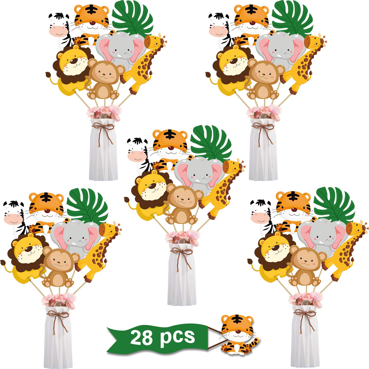 Blulu 28-Piece Jungle Animal Party Decorations Set - Baby Shower & Birthday Party Centerpiece Sticks, Animal Cutouts, Table Toppers - Perfect for Themed Parties, Classroom Decor, and Kids' Events