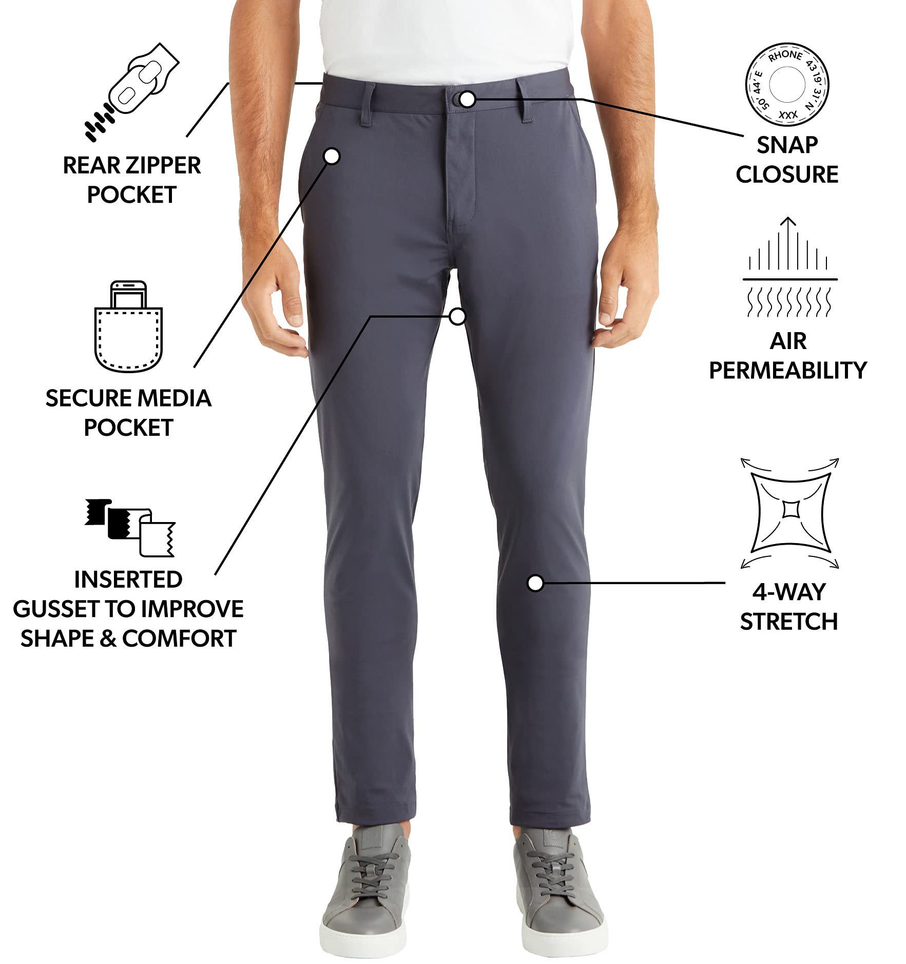 Rhone Men's Commuter Slim Fit Pants - Lightweight Stretch Travel & Work Pants for Business Casual & Office Wear