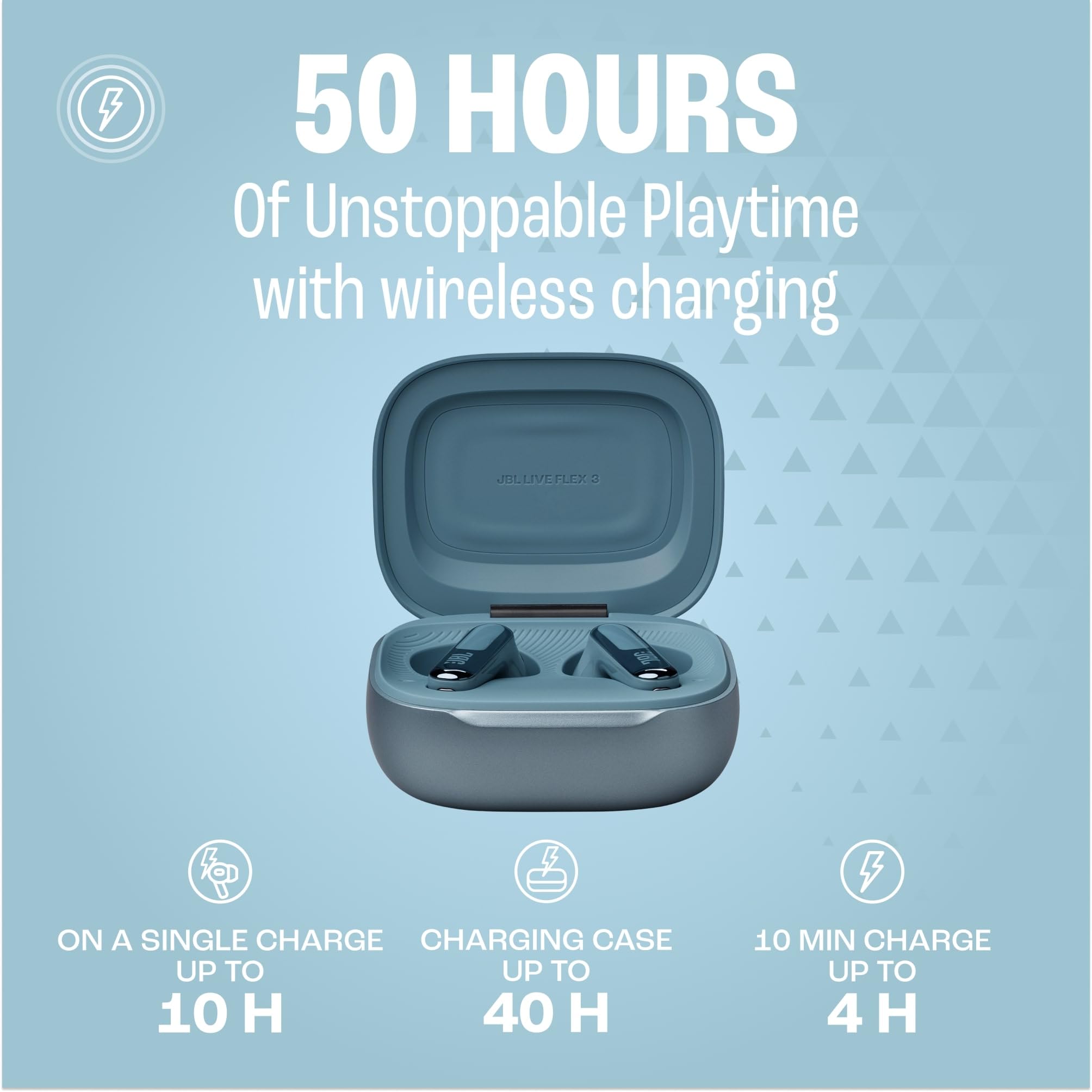 JBL Live Flex 3 Wireless Bluetooth Earbuds - 50H Battery, True Adaptive Noise Cancelling, Hi-Res Audio, IP54 Waterproof, Open-Back Stick Design (Blue) | Perfect for Gym, Commuting & Travel