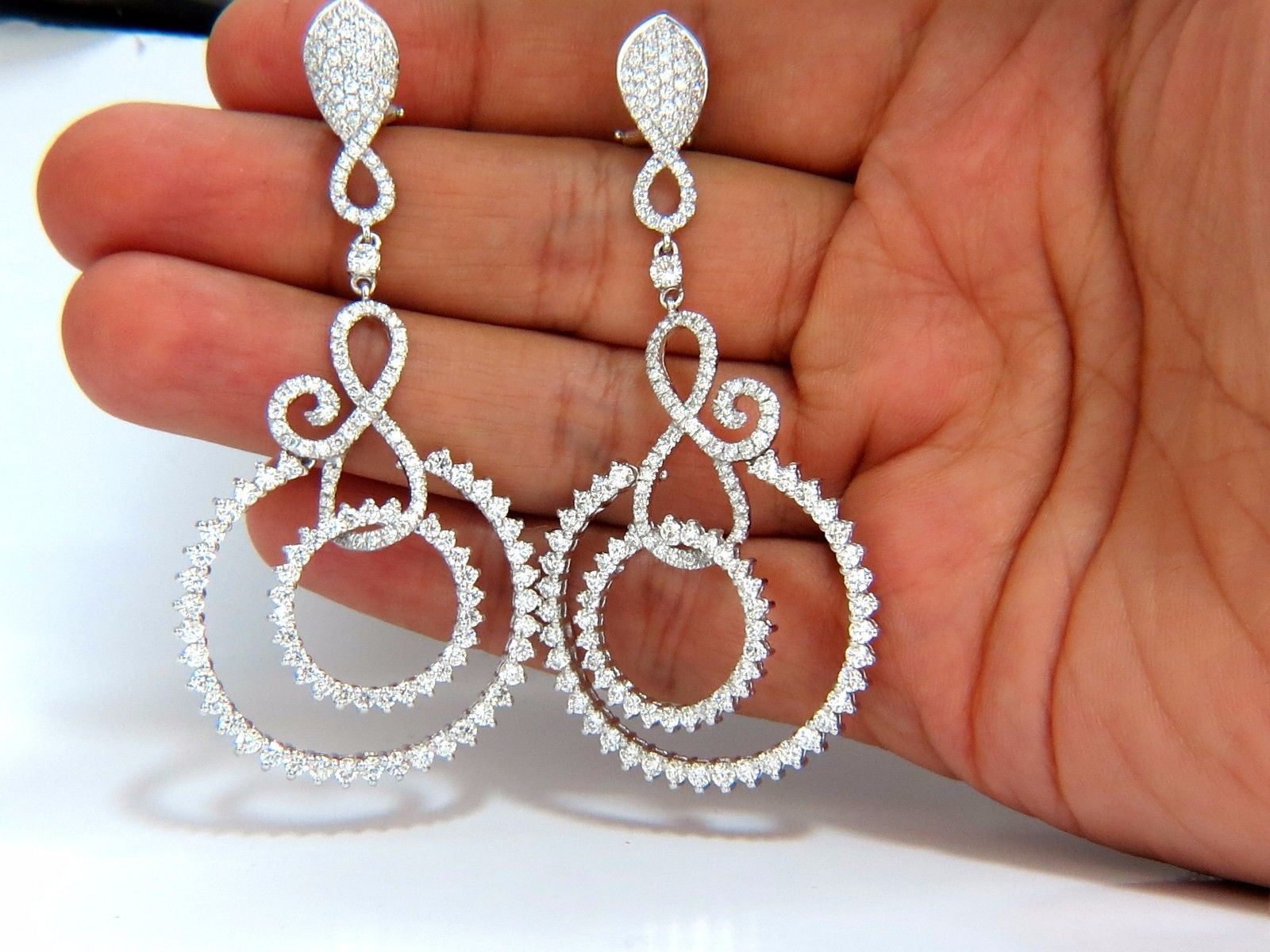 5.50ct Natural Round Diamond Swirl Circle Dangle Earrings in 18KT Gold (2.9 Inch) - Elegant Jewelry for Weddings, Parties & Special Occasions