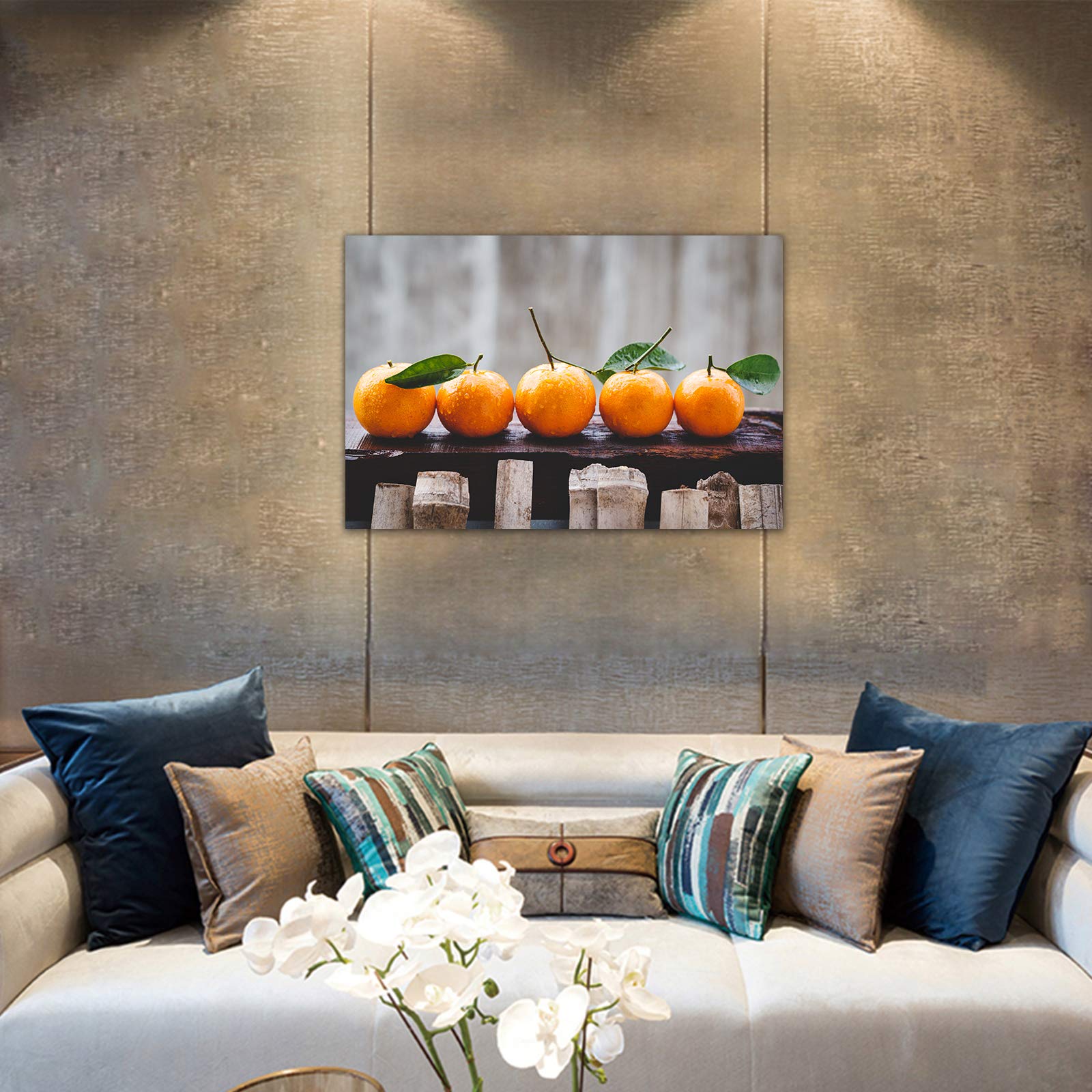 GUTTATY Orange Fruit Canvas Wall Art - Kitchen & Dining Room Decor, Tangerine Food Painting for Home & Restaurant - Ready to Hang Framed Artwork (28x40 Inches) - Perfect for Farmhouse, Modern & Rustic Interior Design