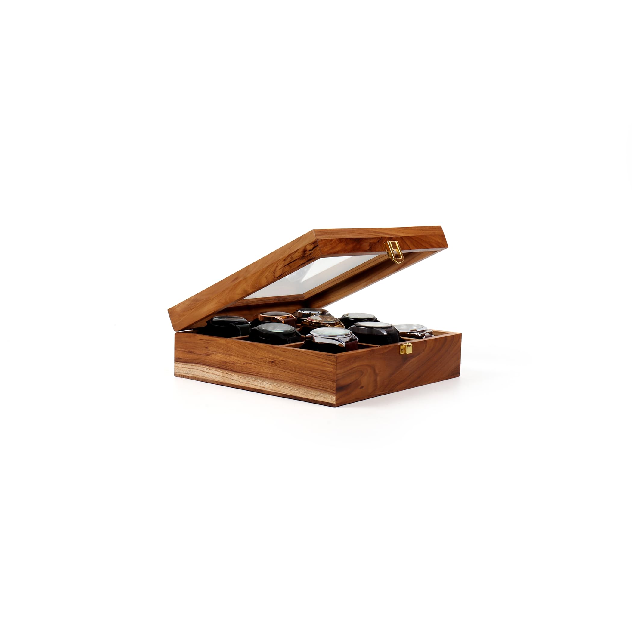 Premium Teakwood Watch Box with Lid - 3/6/9/12 Slot Watch Display Case & Jewelry Storage Organizer - Handcrafted Wooden Key Storage Box - Perfect Gift for Men & Women - Ideal for Watch Collectors, Jewelry Organization & Home Décor (9 Slots)