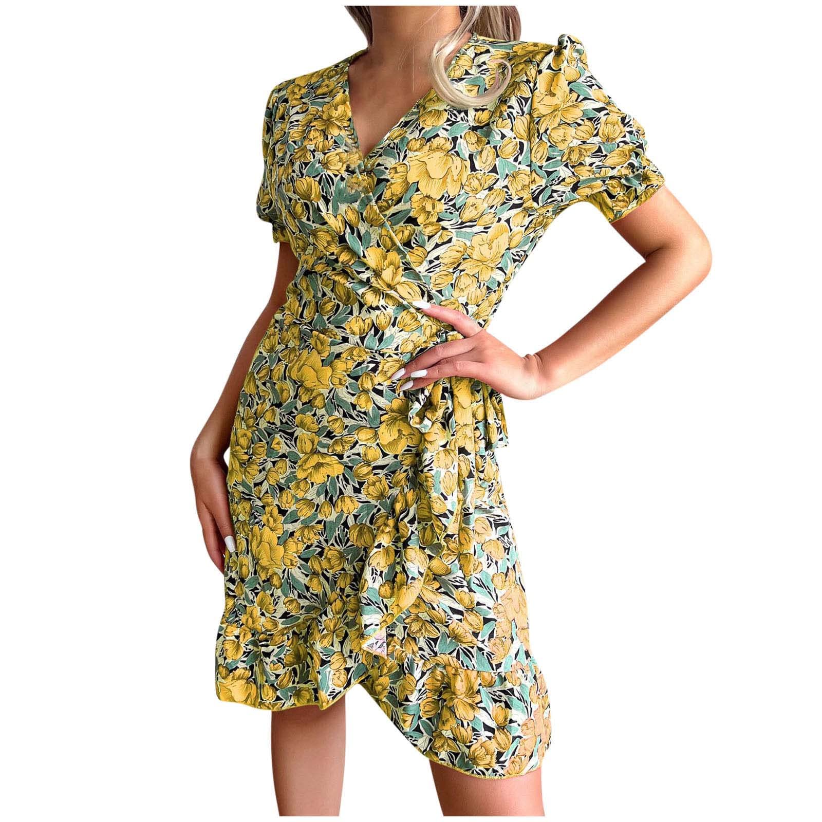 Women's Summer Dresses - Casual V-Neck Over-The-Knee Flowy Sun Dress for Spring & Summer | Plus Size Beachwear, Vacation Outfits & Outdoor Party Dresses