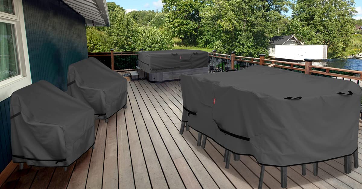 Waterproof 64 x 64 Inch Black Porch Shield Patio Table Cover - Heavy Duty Outdoor Dining Table and Chairs Furniture Protection - Perfect for Backyard, Deck, and Garden Use