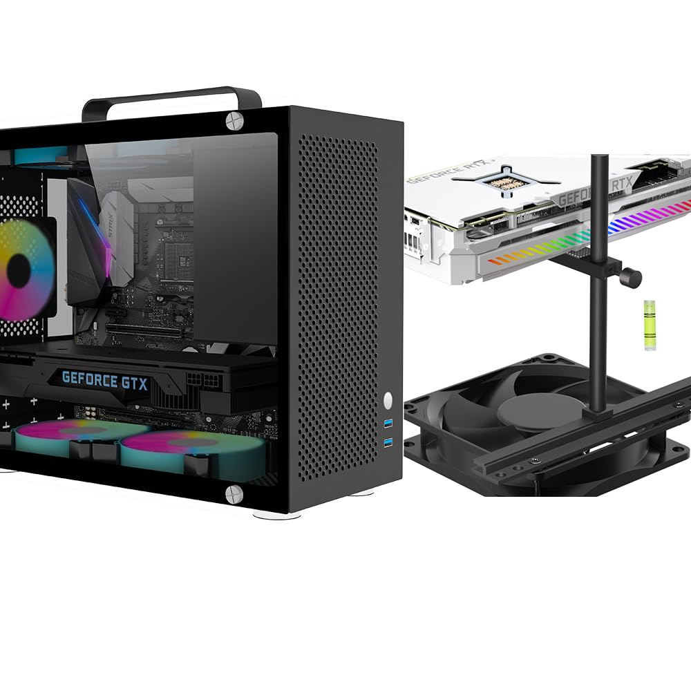 Micro ATX PC Case with GPU Support Bracket - Computer Case with Cooling Fan & Graphics Card Holder for Gaming & Workstation Builds - Perfect for Compact Desktop Setups & Home Office PCs