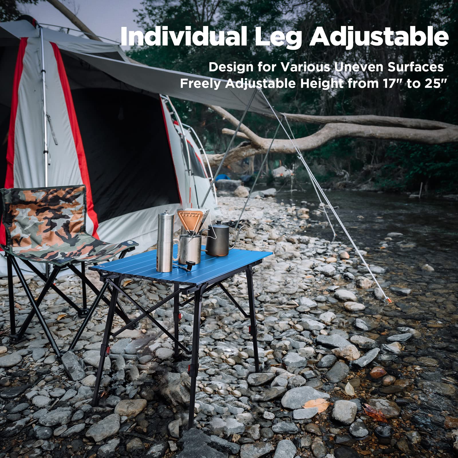 VILLEY Portable Camping Table with Adjustable Height - Lightweight Aluminum Folding Table for Outdoor Cooking, Picnic, Beach, Backyard, BBQ & Travel - Includes Carrying Bag | Perfect for Camping Trips, Tailgating & Beach Parties