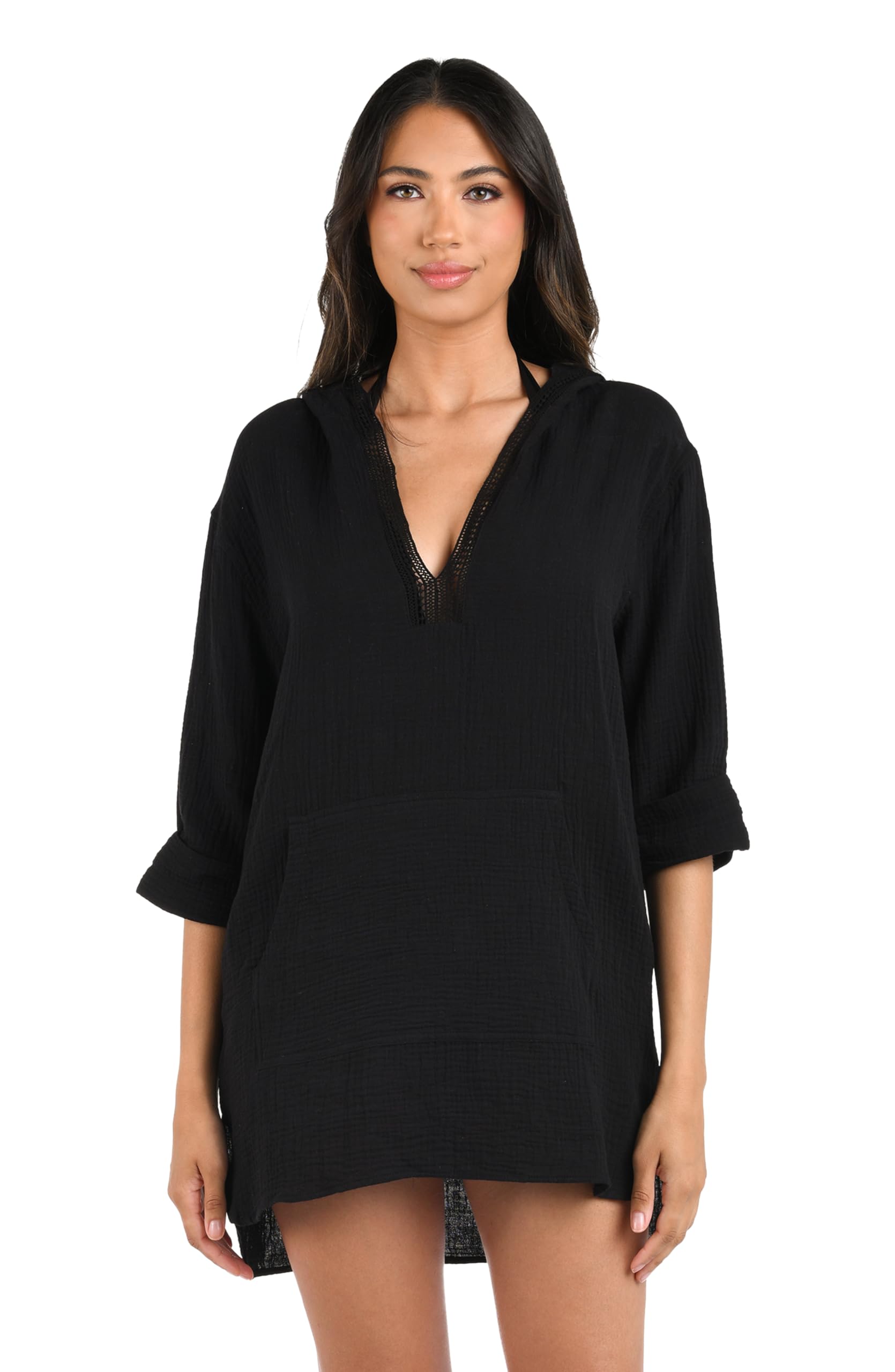 La Blanca Women's Between The Lines Pullover Square Hoodie Cover Up - Soft Casual Loungewear for Beach, Yoga & Everyday Wear