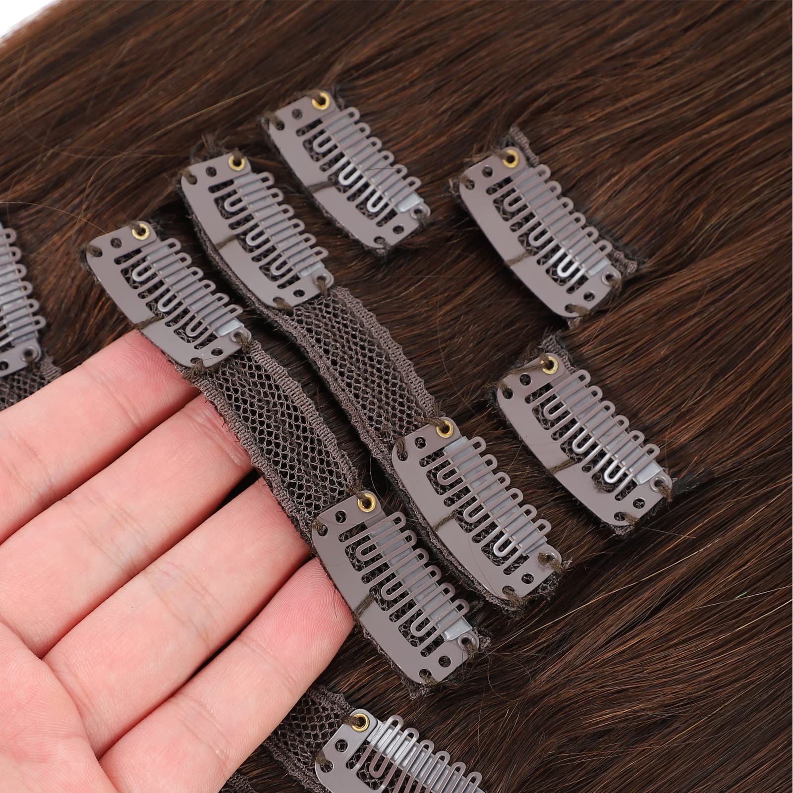 9pcs 22inch Clip in Human Hair Extensions - 130g Dark Brown Remy Hair, Straight & Soft Natural Hair Extensions for Thickening & Styling | Perfect for Parties, Weddings & Daily Wear