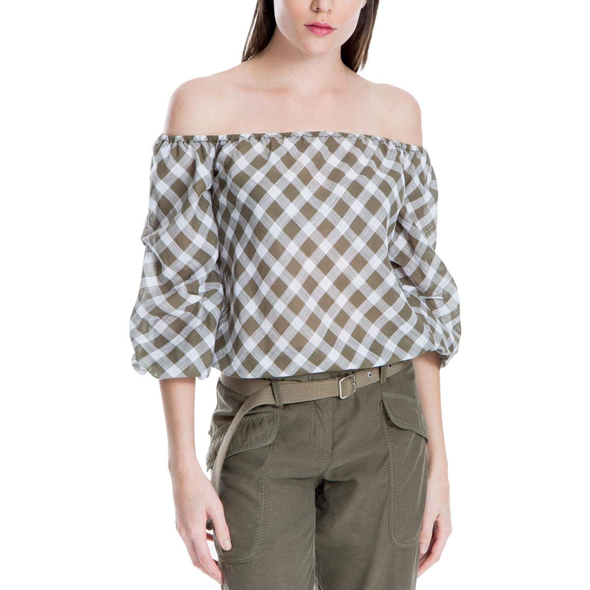 Max Studio Off-The-Shoulder Checkered Blouse with Bubble Hem - Women's Fashion Tops for Party, Date Night & Summer Outfits