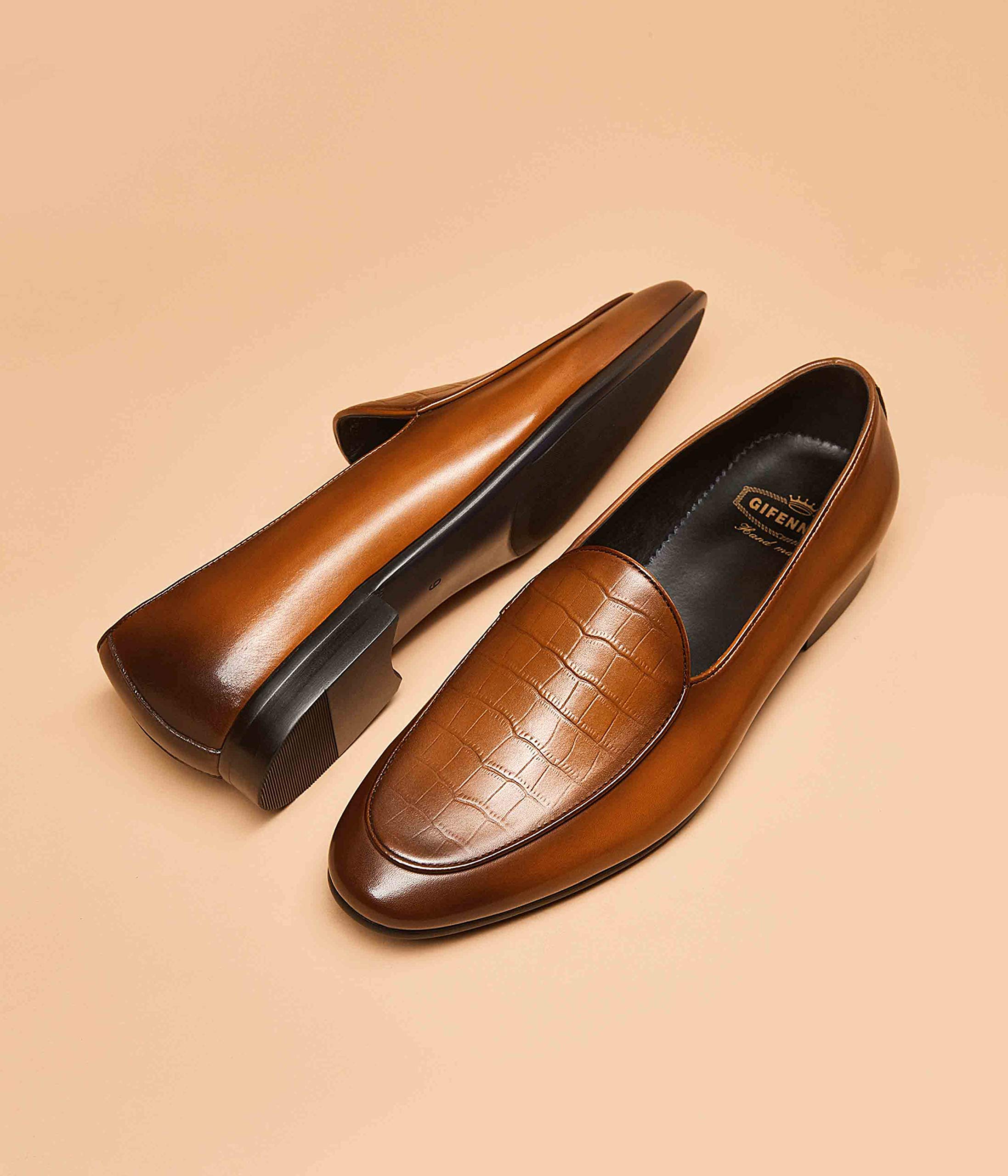 GIFENNSE Men's Slip-On Loafers - Genuine Leather Dress Shoes for Business & Formal Occasions - Comfortable Office Work Shoes for Men