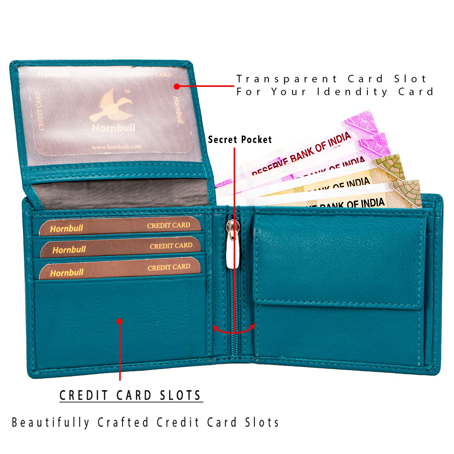 Men's Genuine Leather RFID Blocking Wallet - Slim Bifold Wallet for Men with Card Slots & Cash Pocket, Aqua Blue, Perfect for Everyday Use & Travel