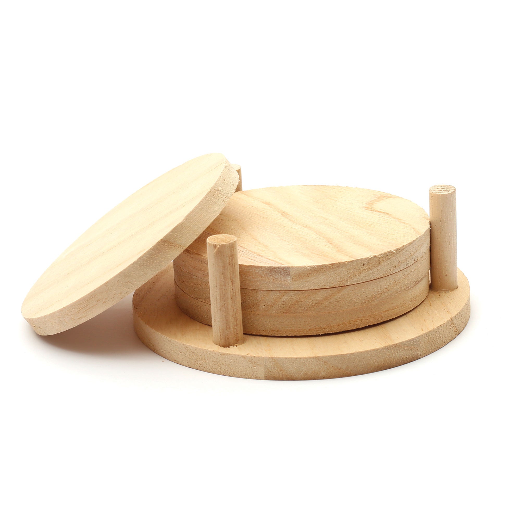Premium 4-Piece Pawlonia Wooden Coaster Set - 12.5 x 12.5 x 1 cm - Natural Wood Drink Coasters for Coffee, Wine & Hot Beverages - Perfect for Home, Office & Restaurant Use