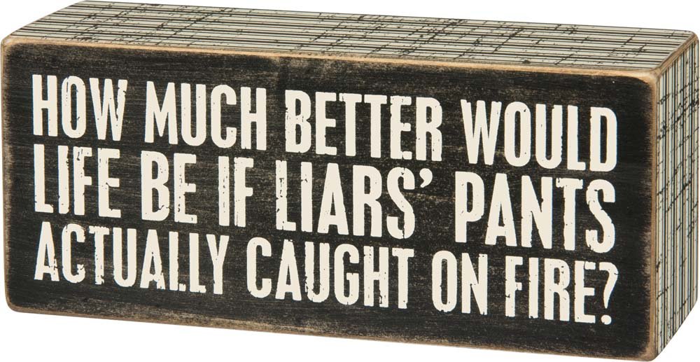Primitives by Kathy Liar Pants Box Sign - Rustic Wooden Wall Decor for Farmhouse, Kitchen, or Bathroom - Perfect for Home, Office & Gift Giving