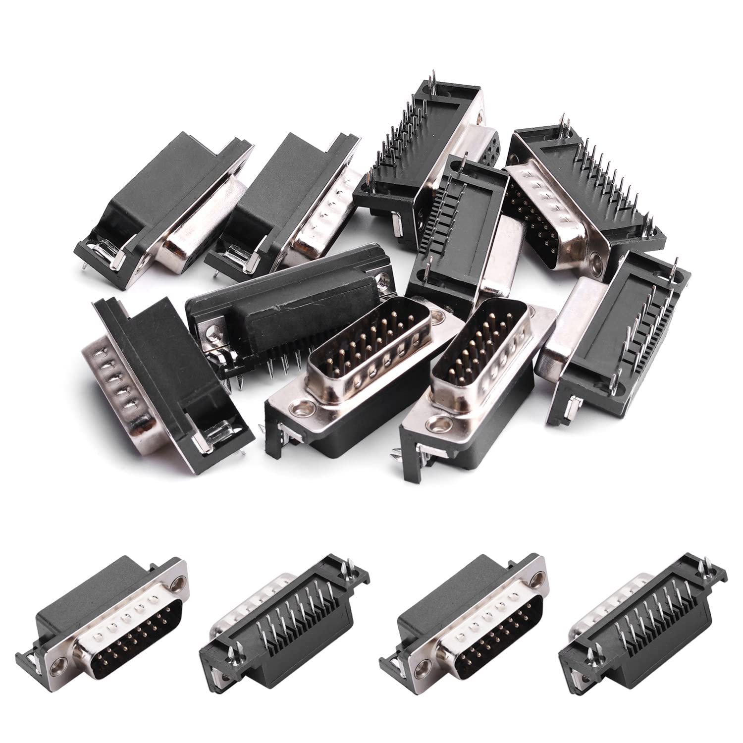 Fielect 5 Pairs DB15 2 Row 2.77mm Pitch Male to Female Breakout Adapter Connector with Shell & Riveting Teeth - Perfect for Industrial Automation, CNC Machines, and Electronic Prototyping Projects