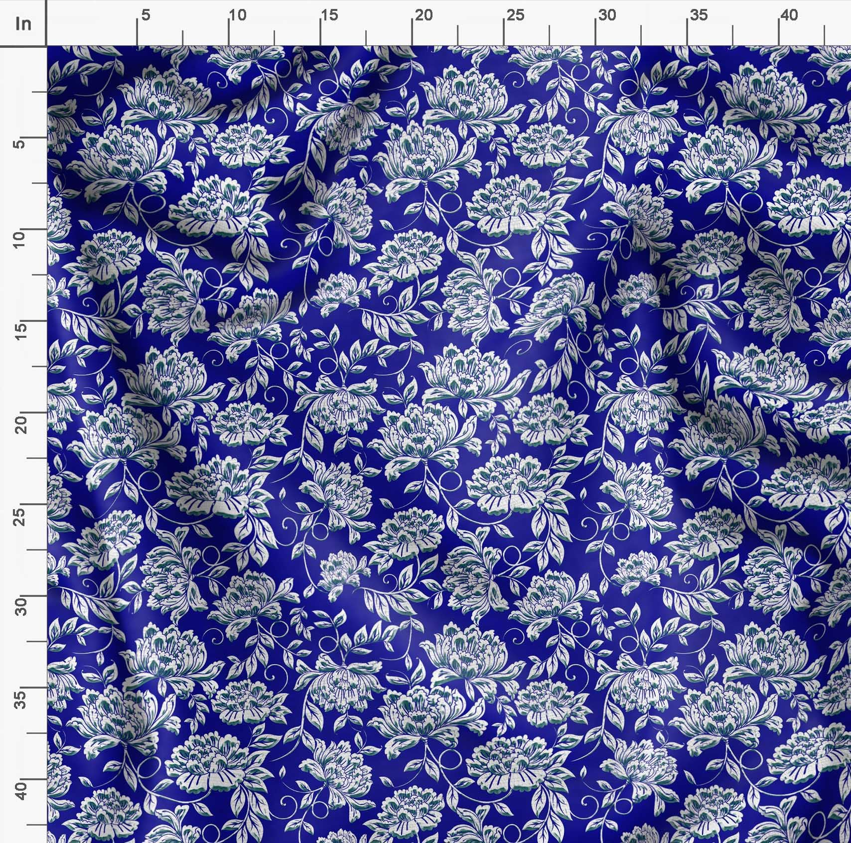 Soimoi Moss Georgette Blue Fabric by The Yard - 42 Inch Wide Printed Fabric with Artistic Leaf & Floral Design for Dresses, Curtains, DIY Crafts - Elegant and Trendy Home Decor & Fashion Material