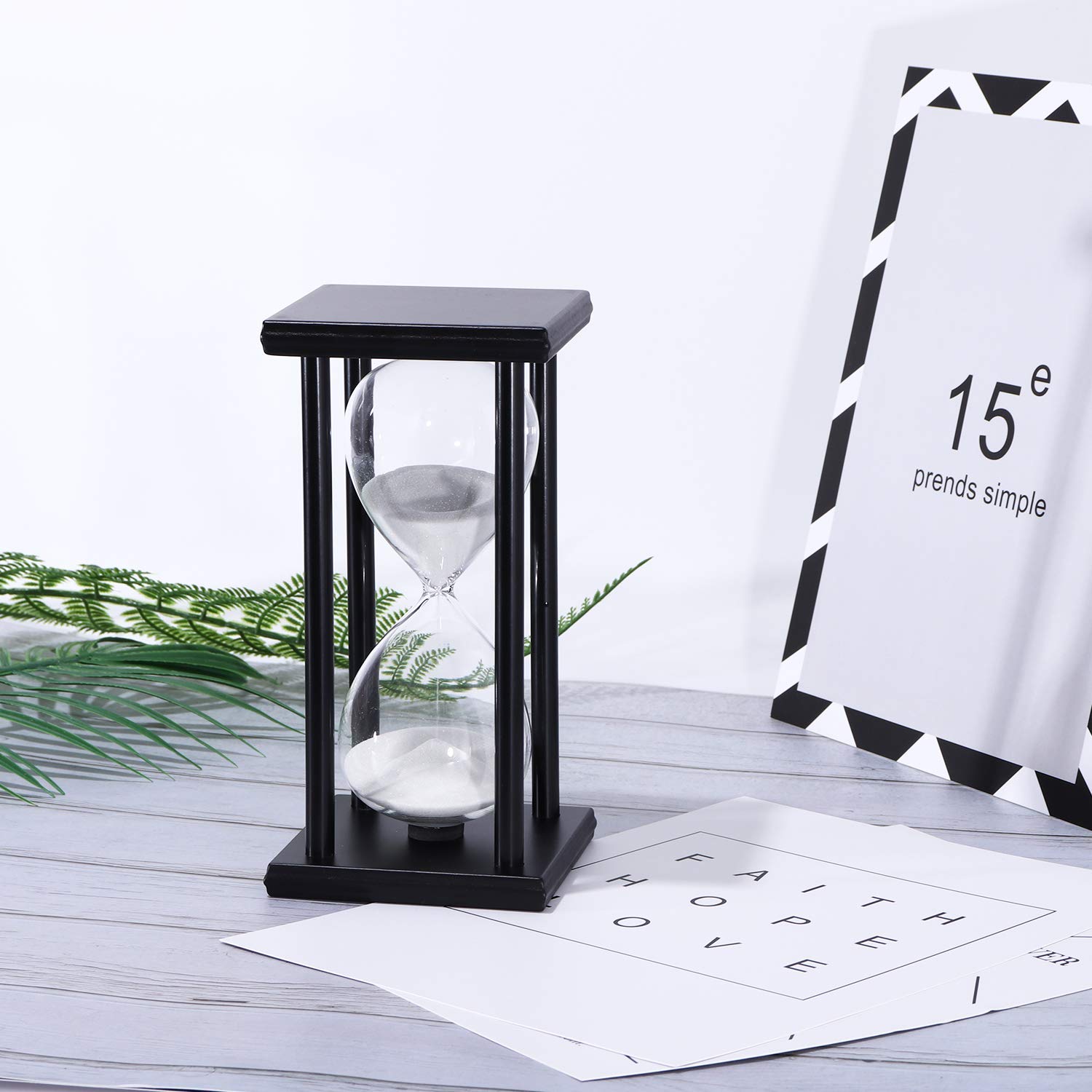 45 Minute Wooden Sand Timer - Hourglass Clock for Kids Room Decor, Birthday Party, Tea & Coffee Table, Bookshelf, School Games - White Decorative Sandglass for Time Management & Focus