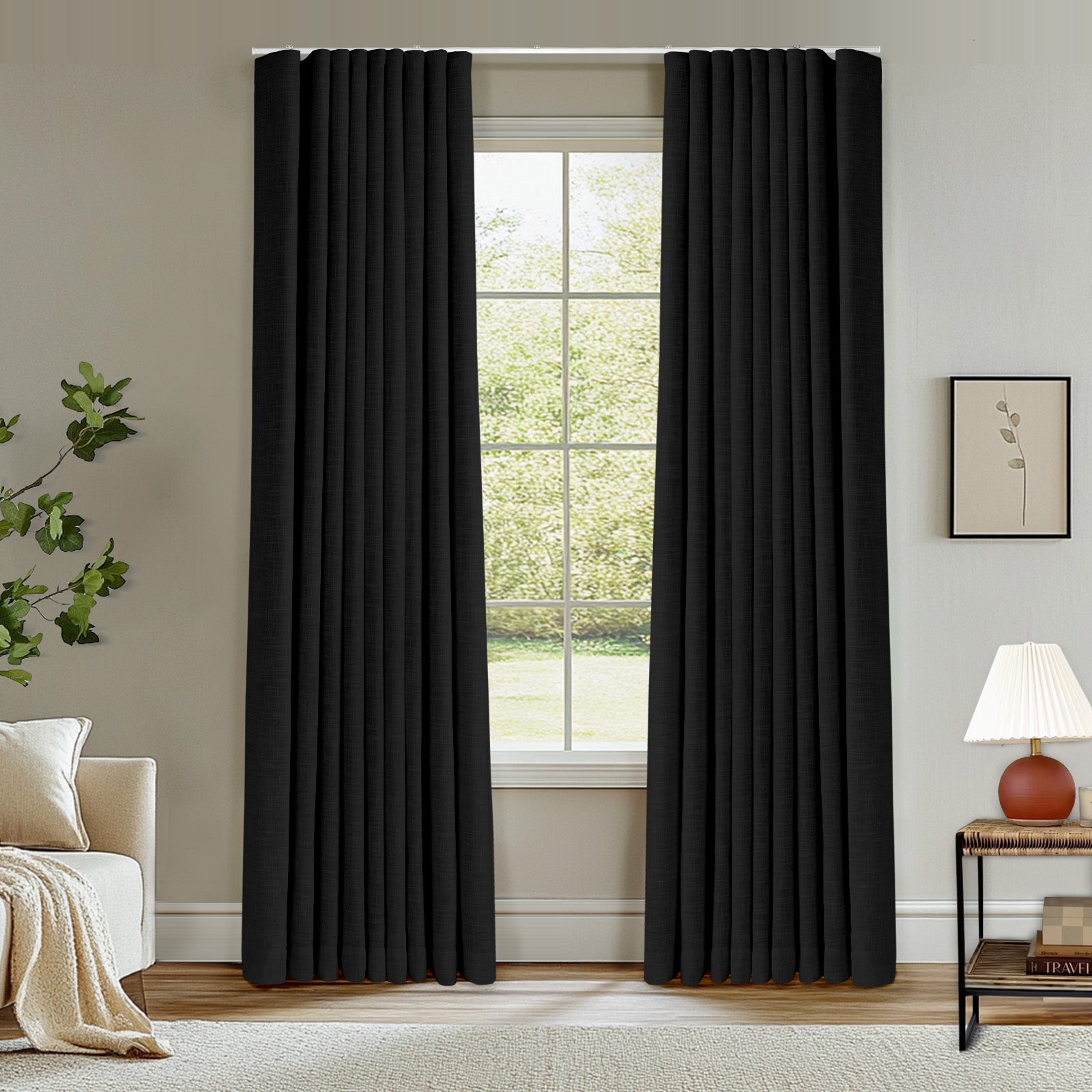 Ripple Fold Lille Linen Blackout Curtains - Custom Thermal Insulated Drapes with Ceiling Track for Bedroom & Living Room - Snow White Window Treatments for Light Blocking & Privacy